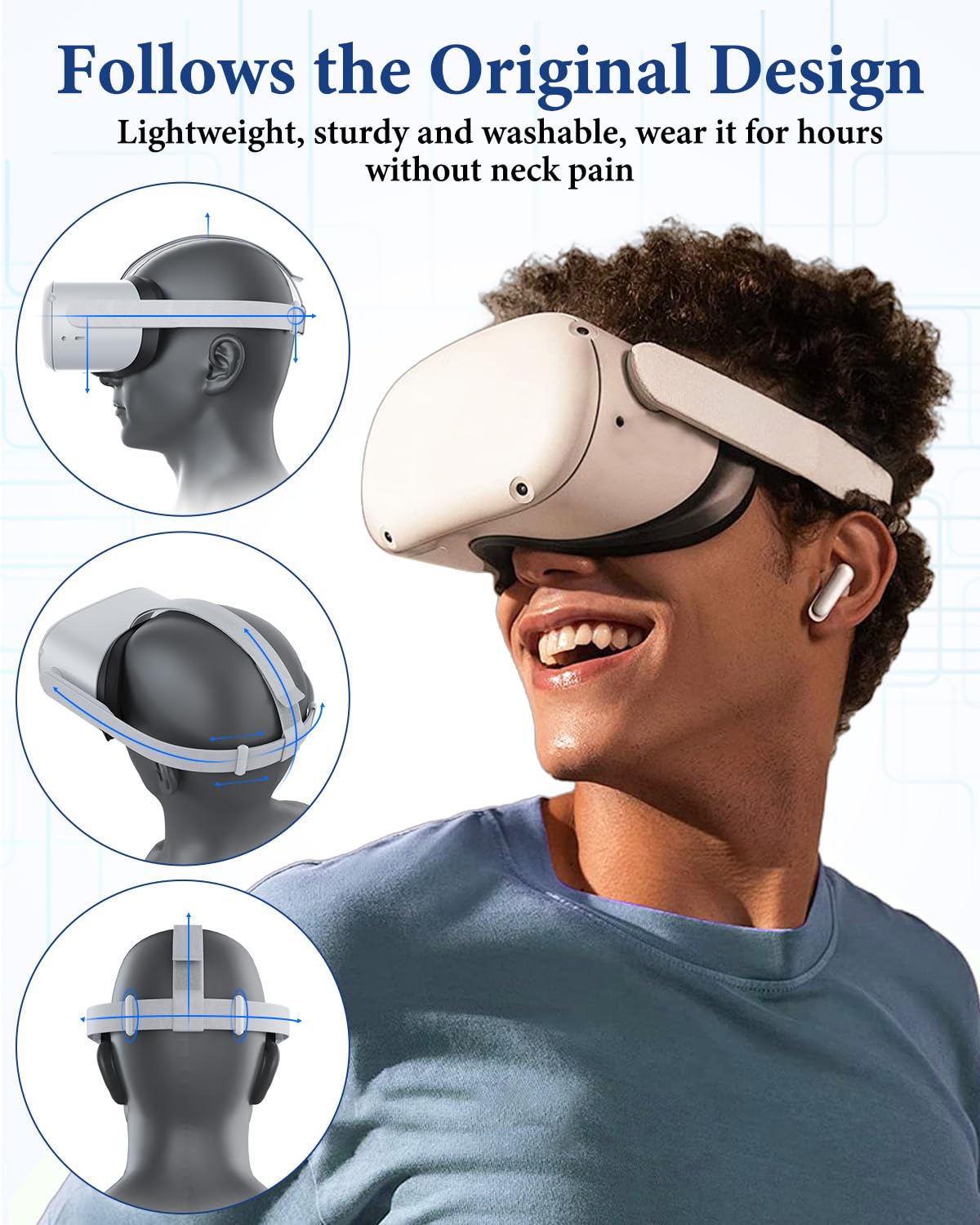 Original Tan Replacement Head Strap for Oculus Quest 2 & Meta Quest 2 VR Headset - Enhanced Comfort with 4 Controller Thumb Grip Caps - Perfect for Extended Gaming & Virtual Reality Sessions
