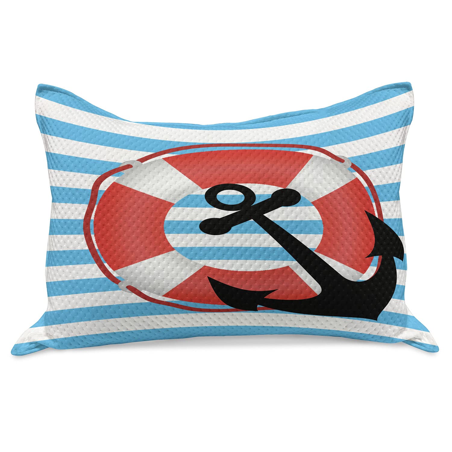 Ambesonne Anchor Knitted Quilt Pillow Cover - Blue Striped Nautical Design with Life & Anchor Motif - Standard King Size 36
