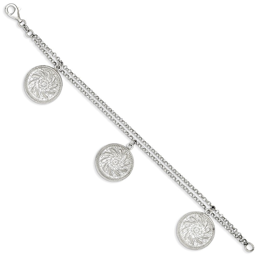 Sonia Jewels 925 Sterling Silver Diamond-Cut Disc Charm Bracelet with Lobster Clasp - 7.5 Inch Adjustable Women's Jewelry for Everyday Wear, Gift Giving & Special Occasions