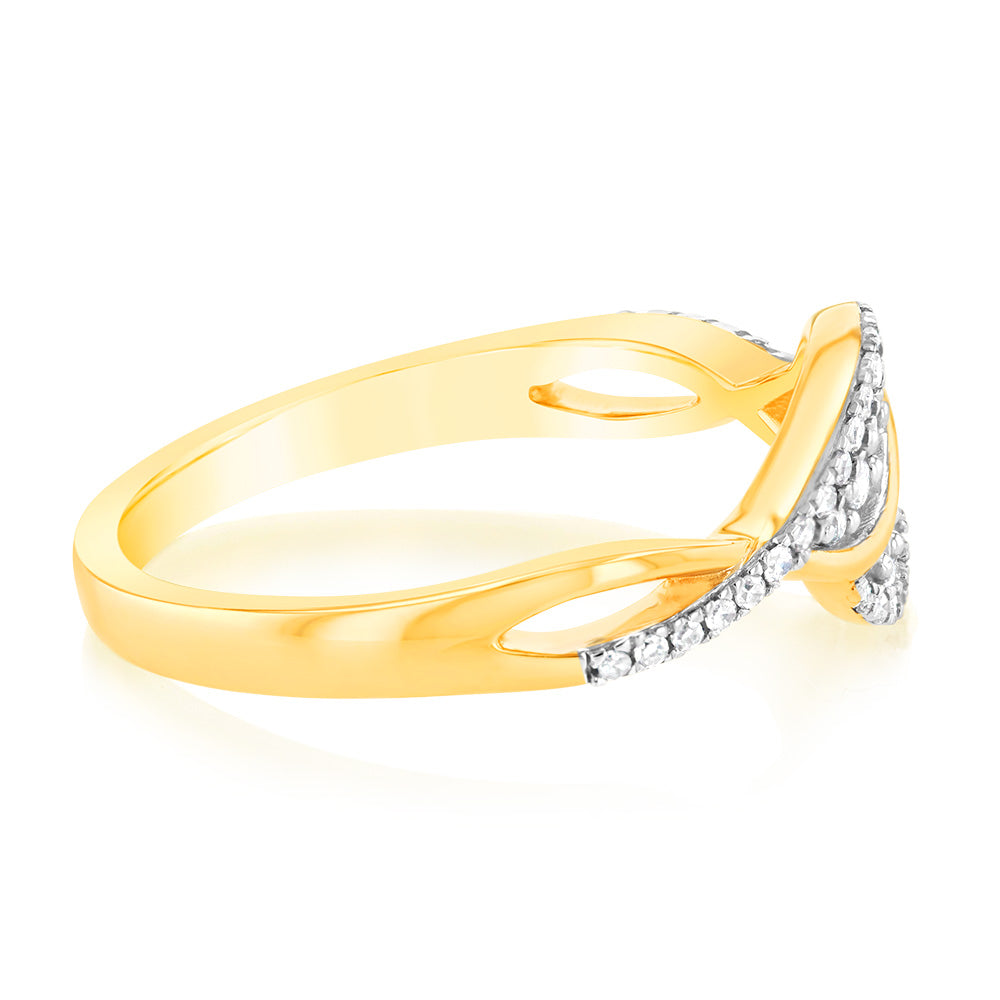 1/4 Carat Diamond Swirl Ring in 9ct Yellow Gold - Elegant Wedding Band & Anniversary Gift for Women - Perfect for Engagement, Proposal & Special Occasions