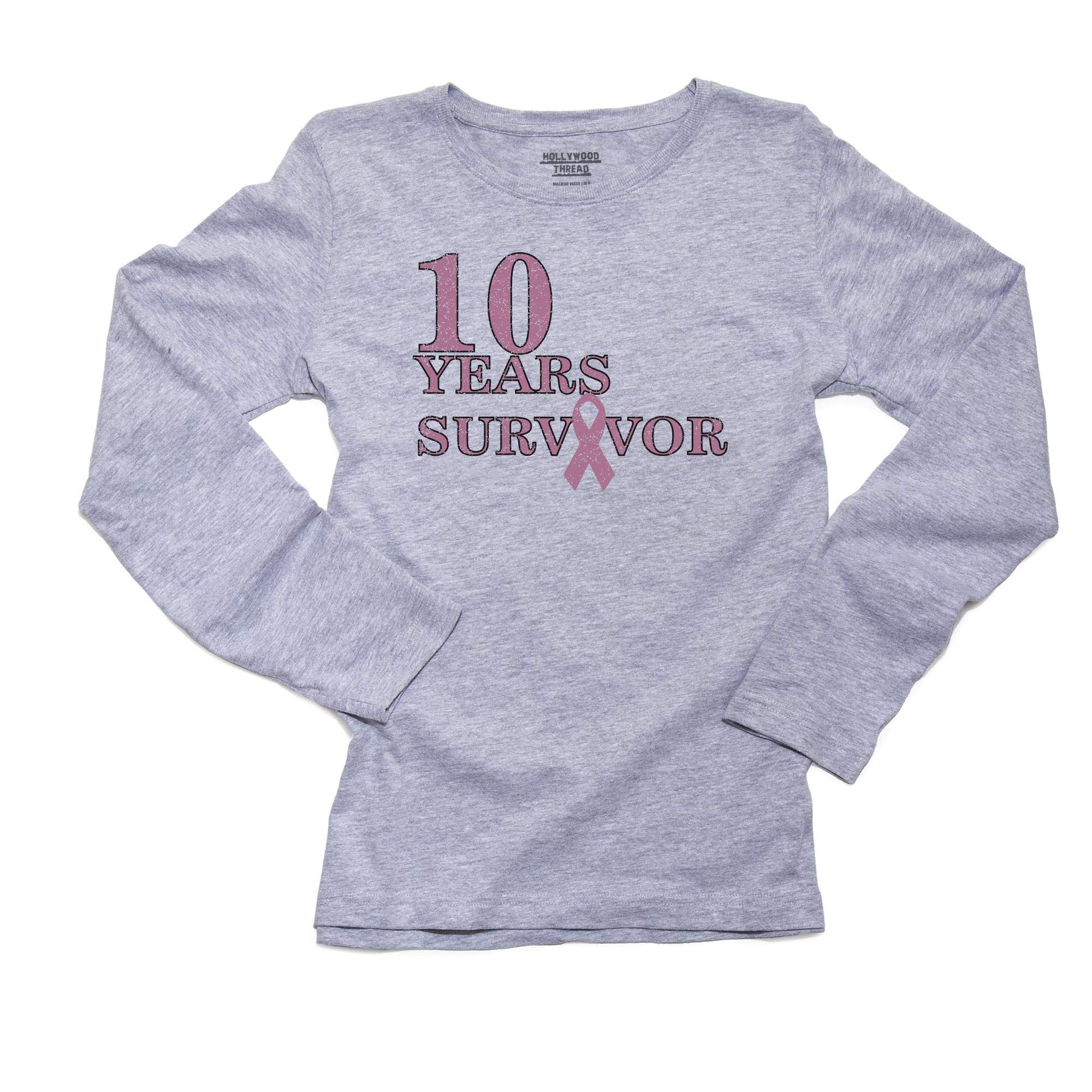 10 Years Breast Cancer Survivor Pink Ribbon Women's Long Sleeve T-Shirt - Inspirational Awareness Apparel for Survivors, Supporters & Charity Events