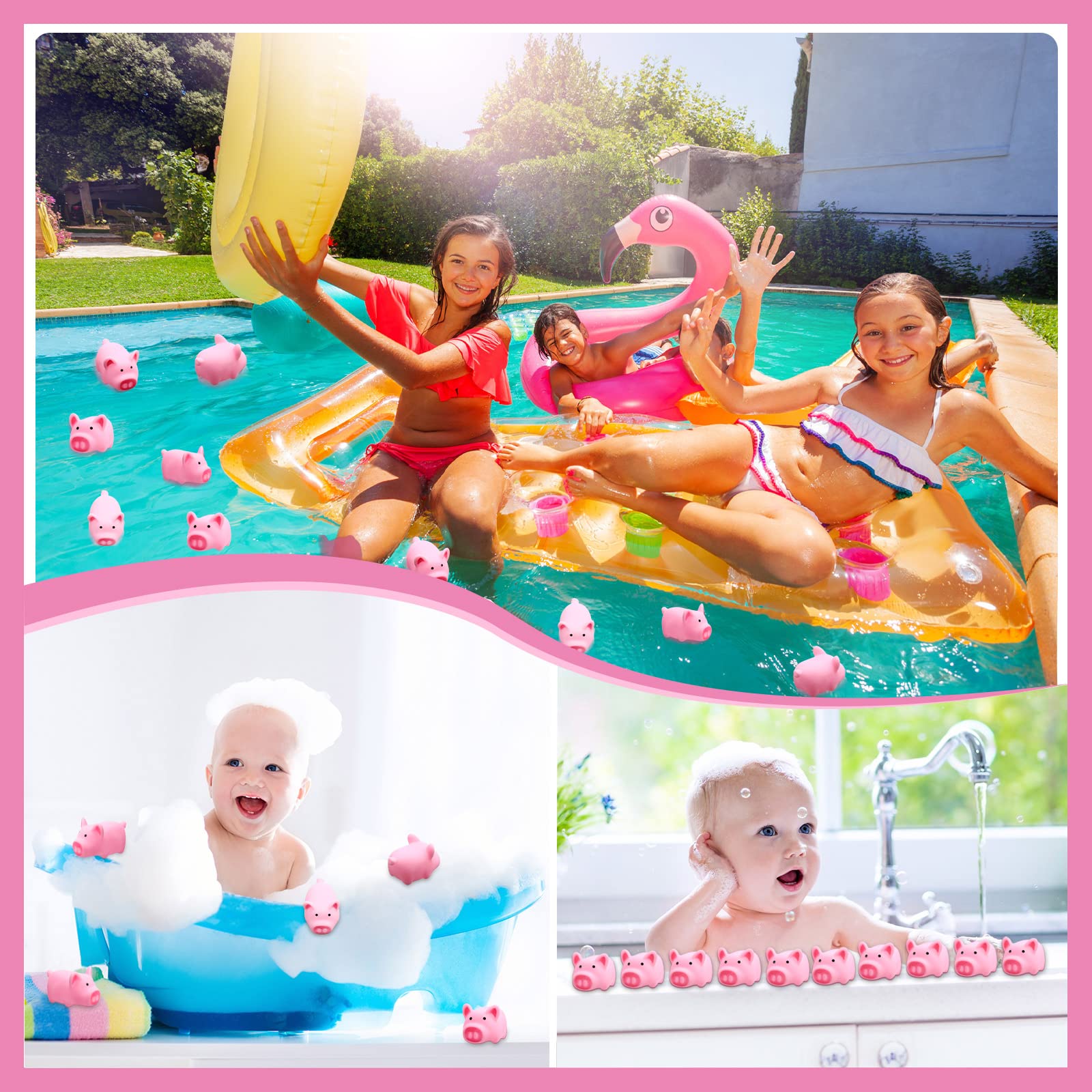 100 Pcs Mini Rubber Pig Bath Toys - Pink Piggy Float Squeak Toys for Baby Shower, Halloween, Christmas Party, Birthday Gift, 2.25 x 1.5 x 1.5 Inches - Perfect for Bathtub Fun, Pool Parties, and Kids' Sensory Play
