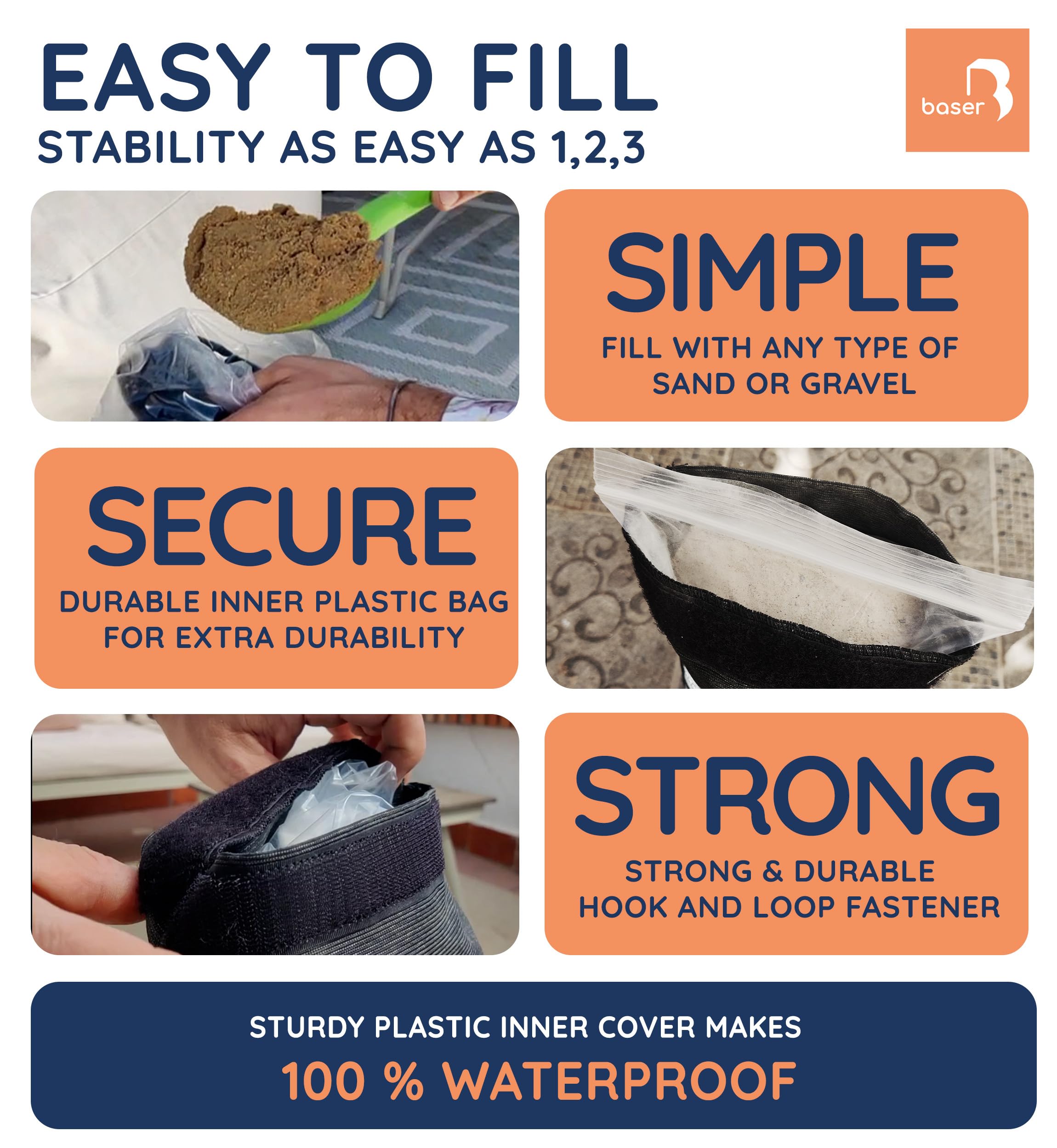 Heavy Duty Fillable Sand Bags - 4 Pack 55 LBS Weight Bags for Outdoor Umbrella Base, Cantilever Umbrella Stand & Garden Furniture - Perfect for Patio, Deck, Backyard and Poolside Use