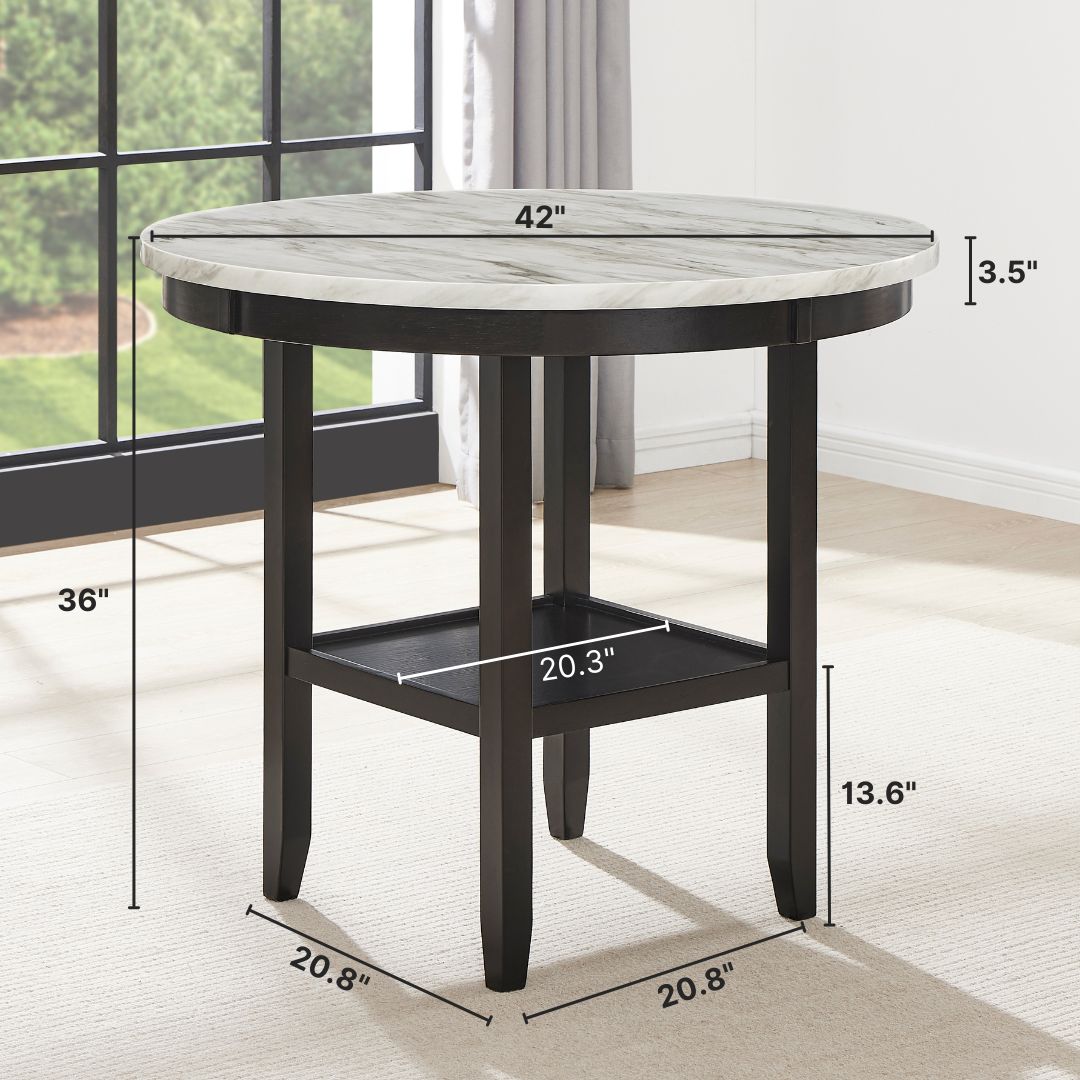 Roundhill Furniture 5-Piece Mella Counter Height Dining Set - Round Faux Marble Table with 4 Black Velvet Parsons Stools - Perfect for Kitchen, Breakfast Nook & Small Space Dining