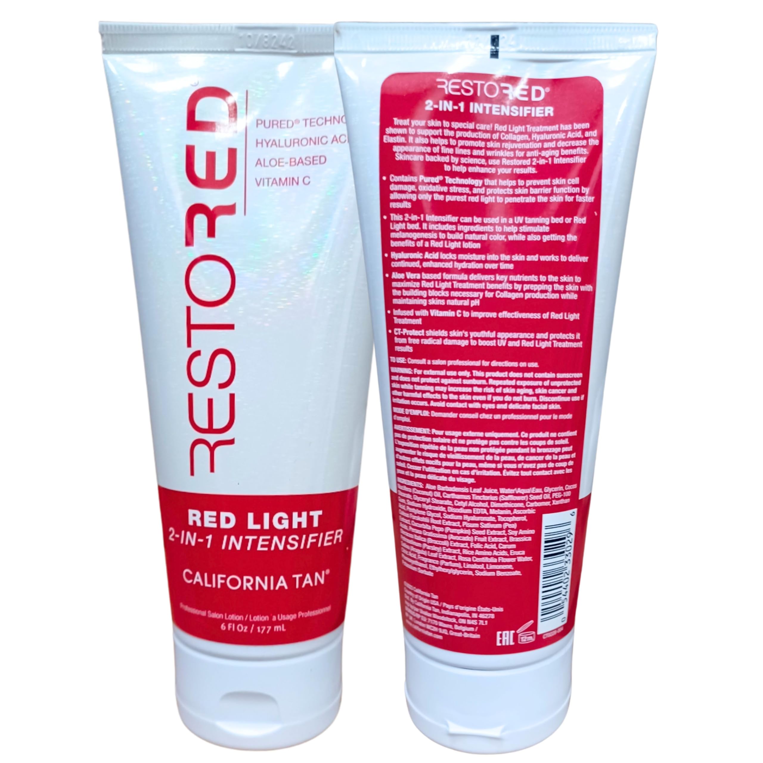 California Tan CT Restored 2-IN-1 Tanning Intensifier & Red Light Therapy Lotion - 6 oz | Collagen Boosting, Anti-Aging Skincare for Red Light Therapy Beds & Home Tanning | Perfect for Post-Tanning Care & Skin Rejuvenation