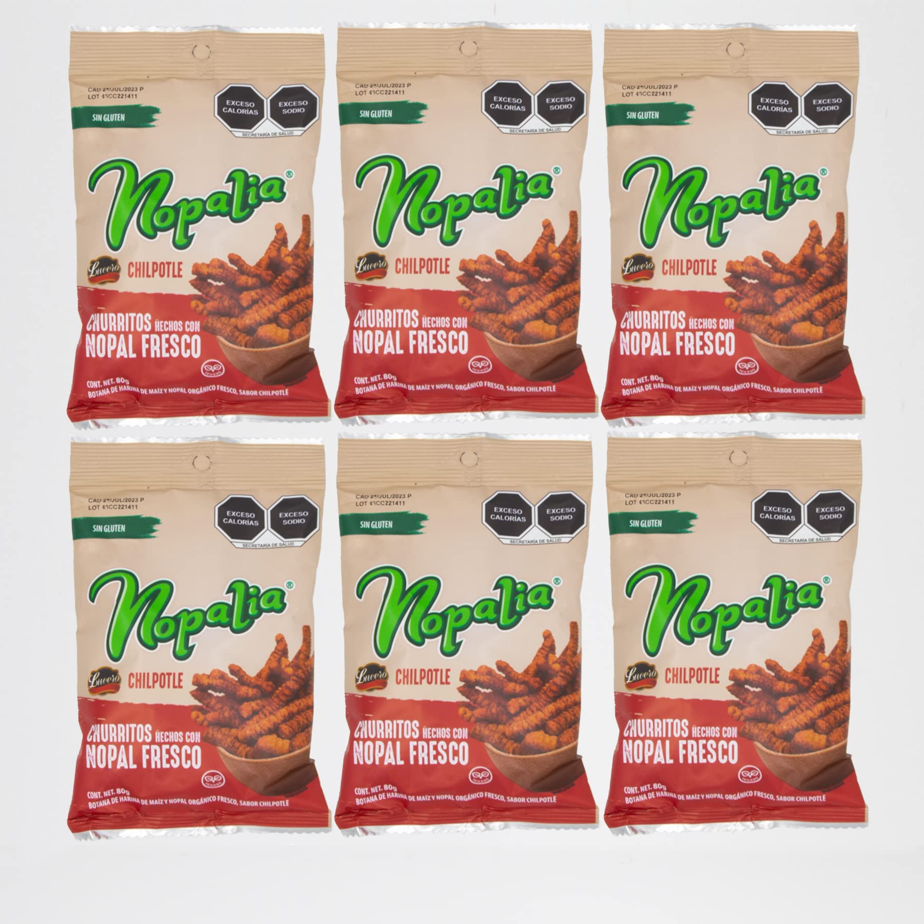 Organic Nopalia Corn & Cactus Churritos Snacks - Chipotle Flavor (6 Pack) | Gluten-Free, Vegan Mexican Snack for Parties, Road Trips & Healthy Munching