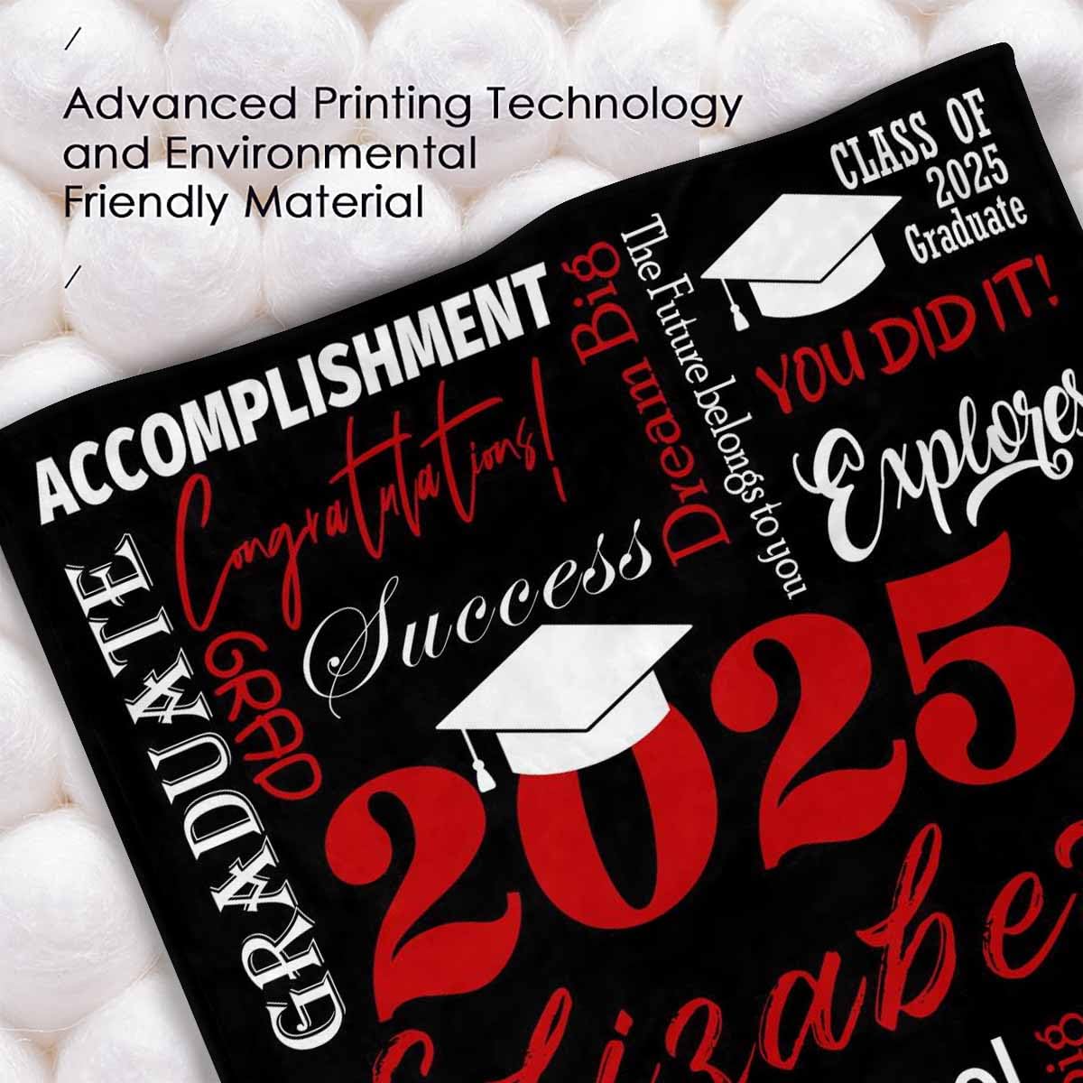 Personalized Graduation Blanket 2025 - Custom College Throw for Her, Him, Men & Women - 30x40 Inch Black & Red Graduate Gift - The Future Belongs to You - Perfect for Dorm Rooms, Graduation Parties & Alumni Celebrations