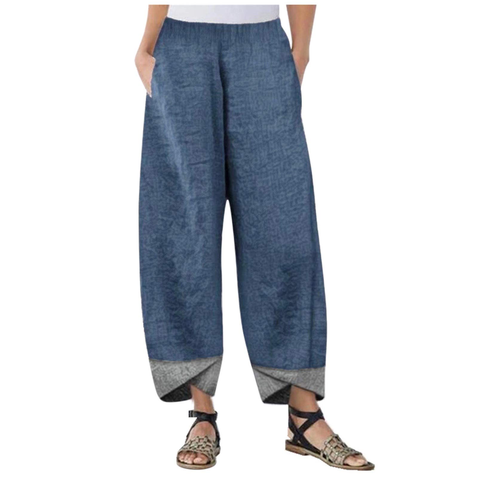 Kingspinner Women's Plus Size Linen Capri Pants - Elastic Waist Cropped Trousers for Casual Wear | Perfect for Summer, Travel & Office