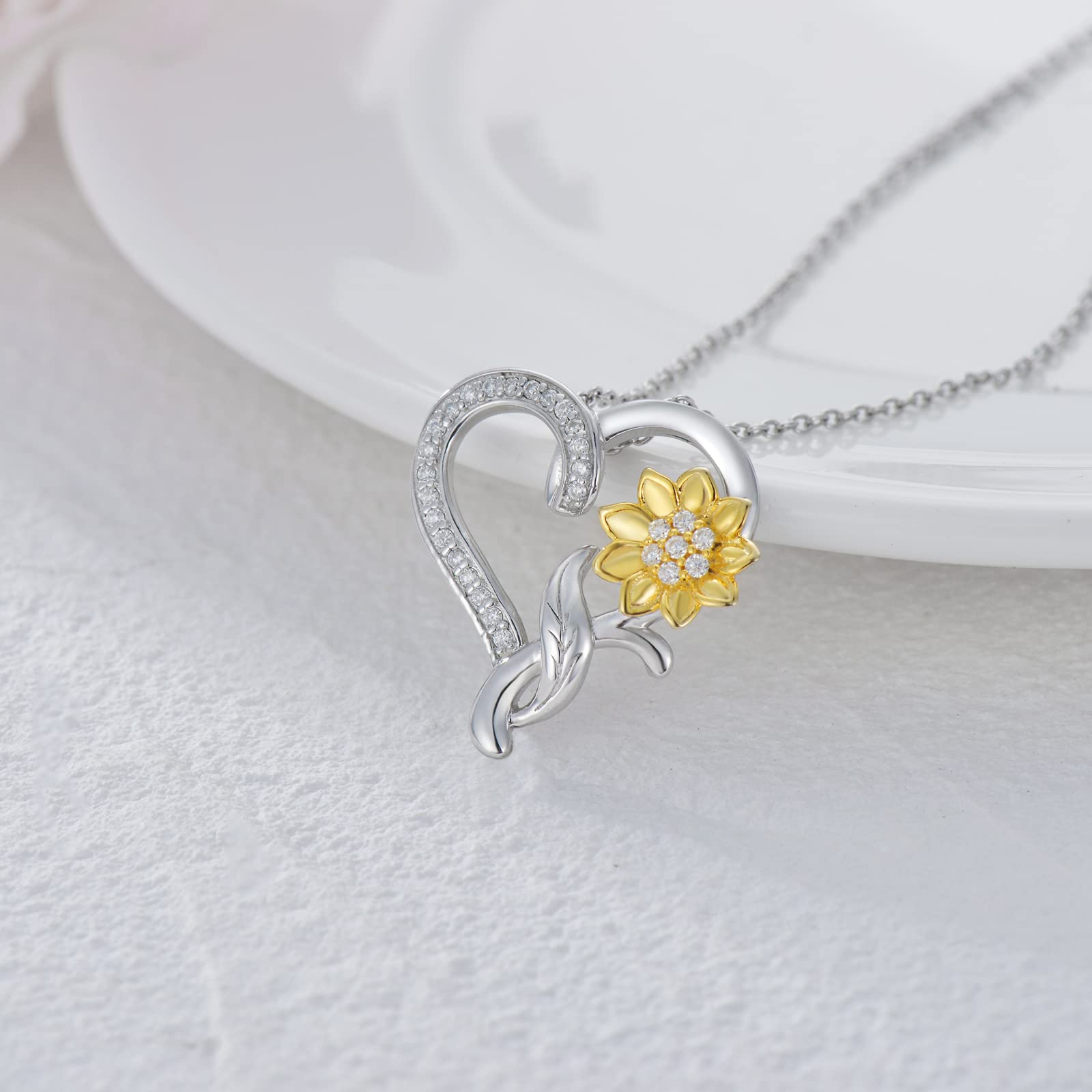 Moissanite Sunflower Heart Necklace for Women - 925 Sterling Silver 18k Gold Plated Love Pendant Jewelry | Romantic Gift for Wife, Mom, Sister | 18