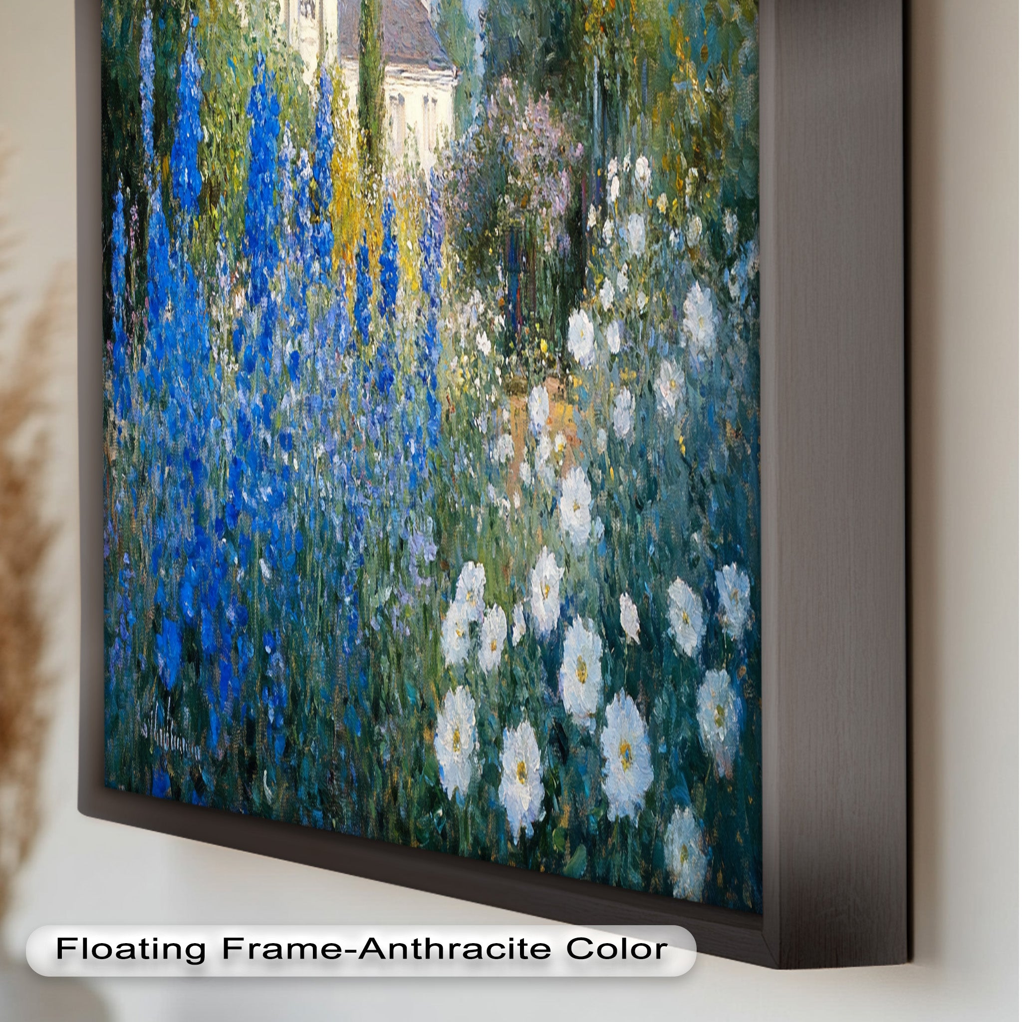 Blue Delphinium Impressionist Oil Painting - Handmade Floral Wall Art for Living Room, Bedroom & Office Decor