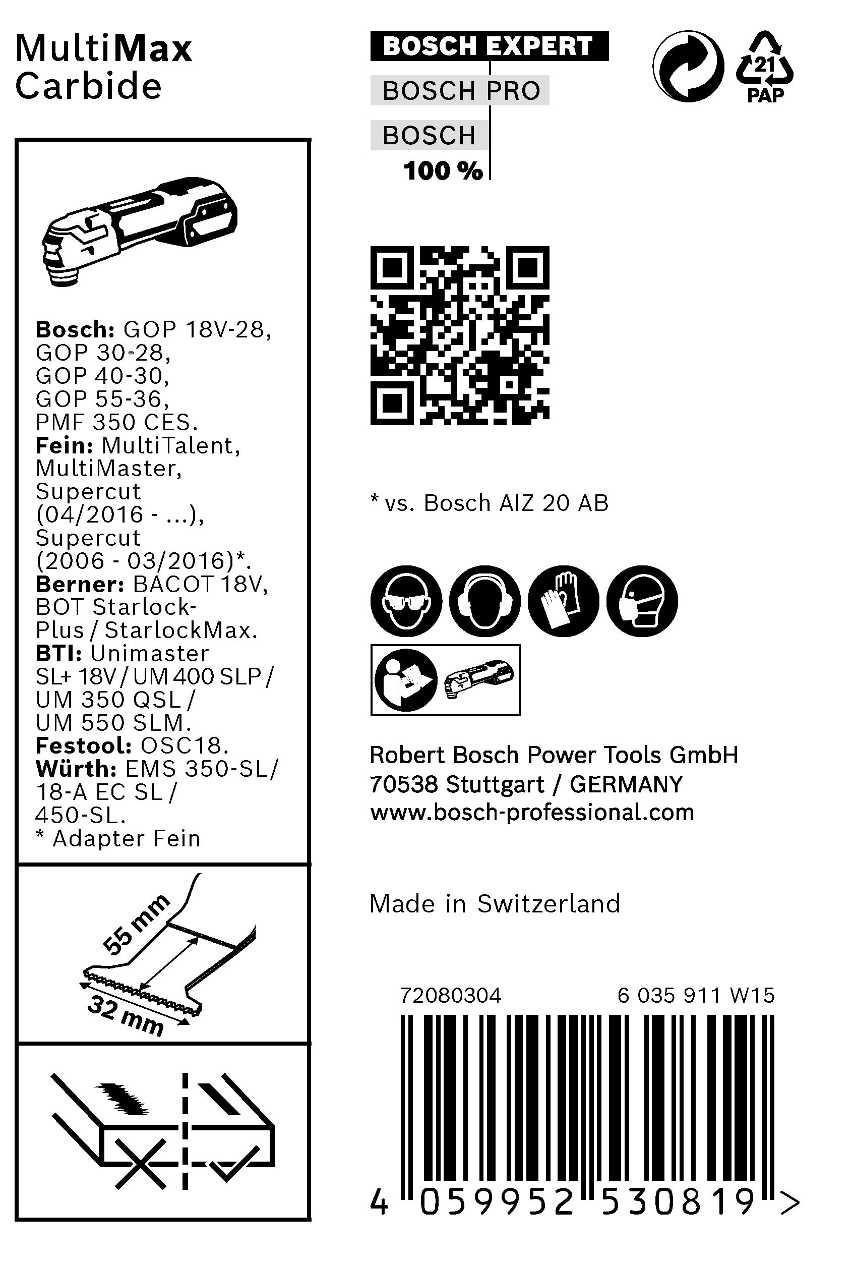 Bosch 10x Expert MultiMax PAIZ 32 APIT Plunge Cut Blades - Professional Multitool Accessory for Stainless Steel Sheets, Fiber Plastics GFK & CFK (32mm Width) | Perfect for DIY Projects, Home Renovations & Professional Woodworking