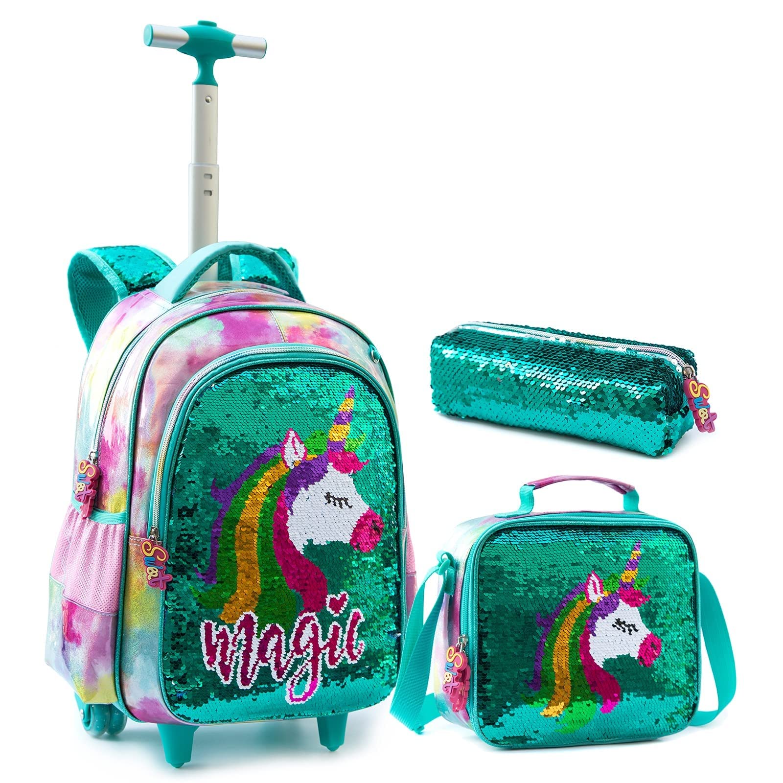**IvyH Kids Rolling Backpack with Wheels - Lightweight Wheeled Backpack for Boys & Girls, Includes Lunch Bag & Pencil Case - Perfect for School, Travel & Daily Use**