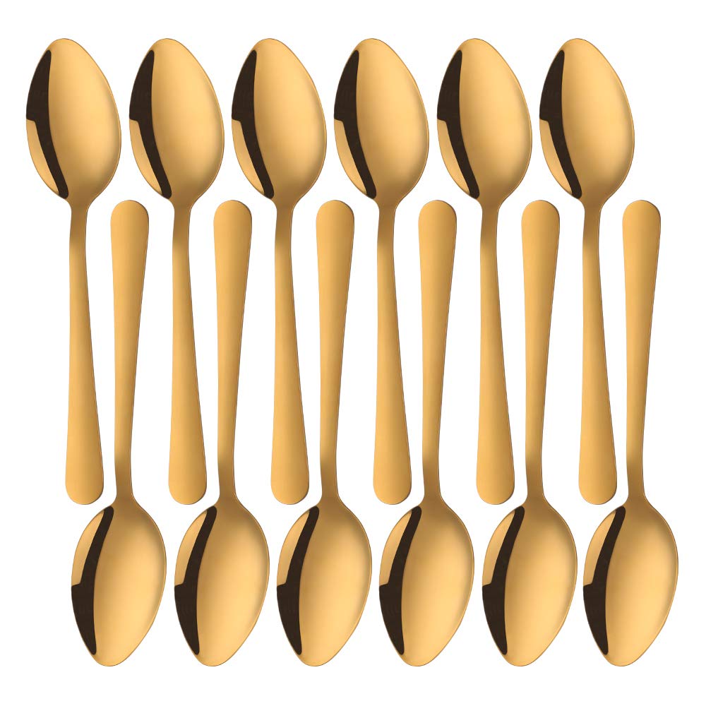 12-Piece MINGYU Stainless Steel Dinner Spoon Set - Gold & Silver 7-inch Soup Spoons, Titanium Coated Tableware for Family Dining, Parties, Restaurants & Weddings | Dishwasher Safe & Durable for Everyday Use