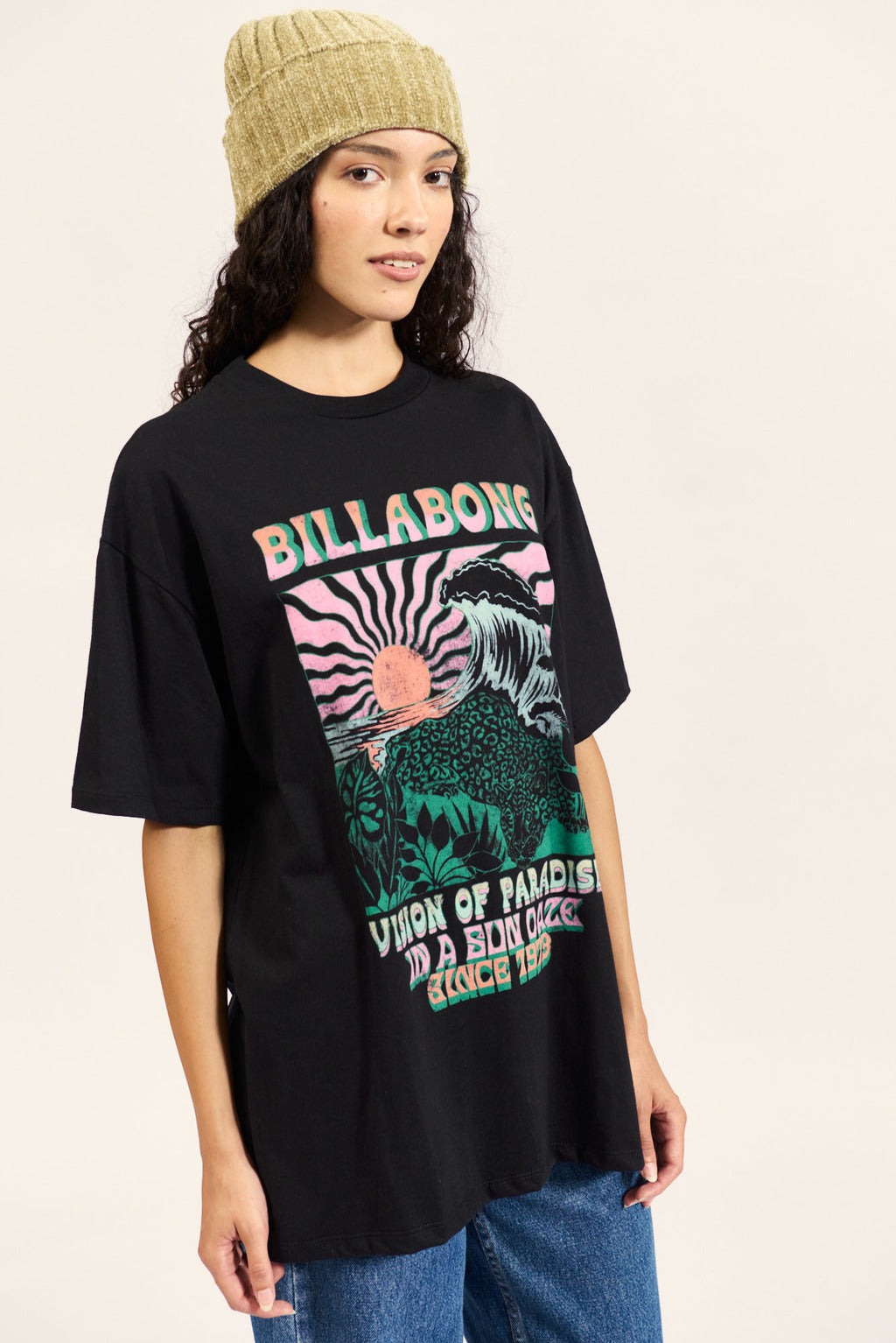Billabong Women's Over Tee Black Short Sleeve T-Shirt - Casual Summer Top for Beach, Surfing & Everyday Wear