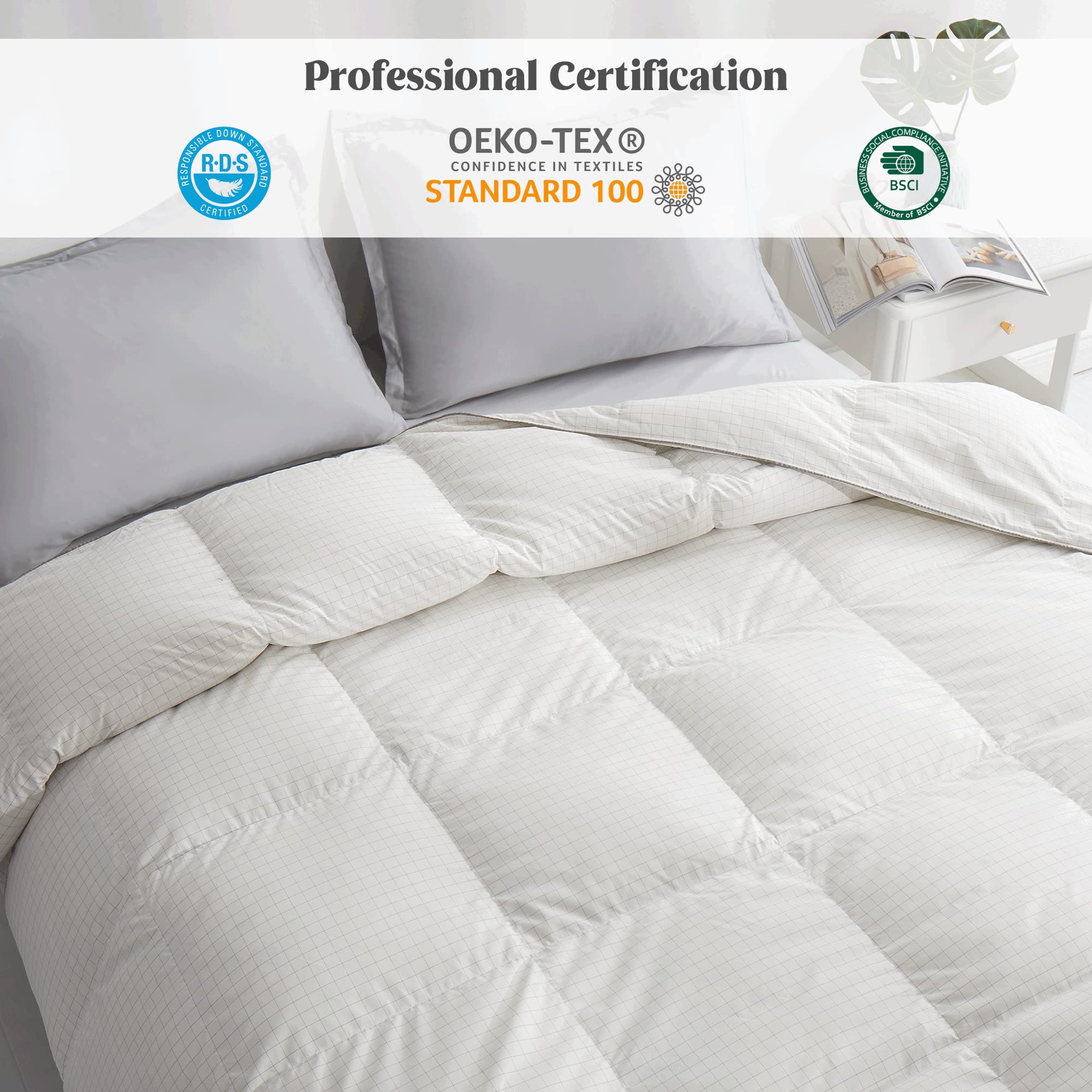 Puredown White Grid Feather Comforter King Size - All Season Medium Warmth Duvet Insert with Corner Tabs - 104x88 Inches - Perfect for Master Bedroom, Guest Room & Cozy Winter Nights (White Grid, King)