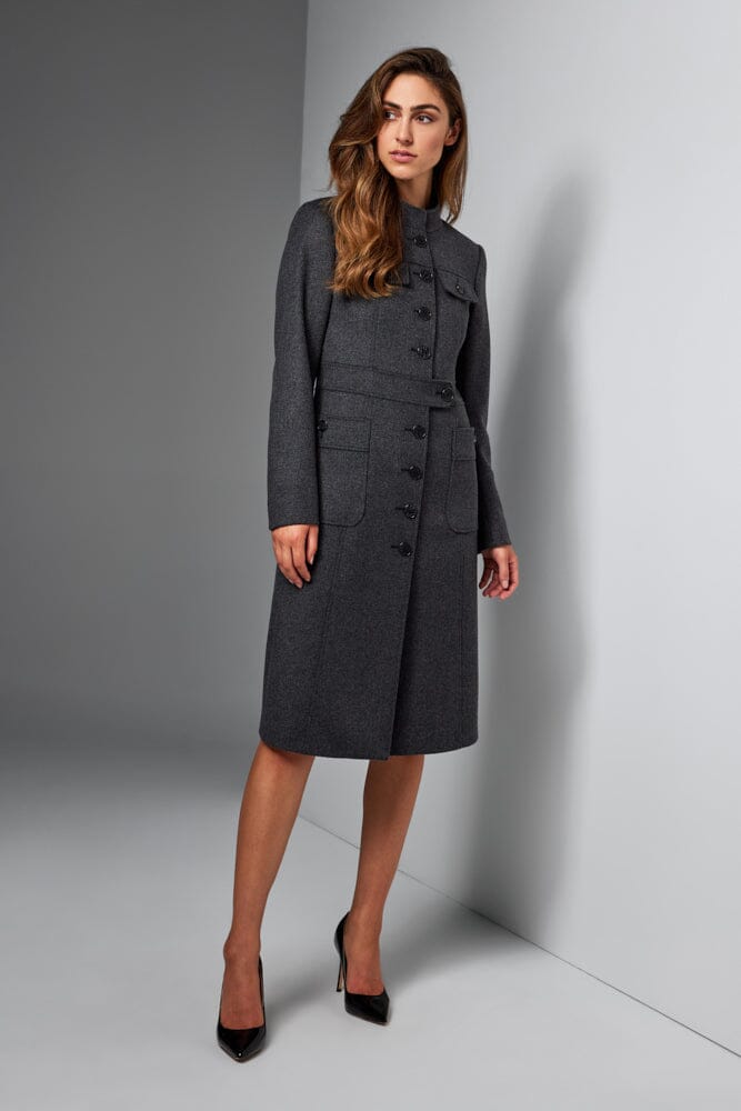 Gisele Women's Dark Grey Wool Cashmere Coat - Warm Winter Overcoat for Office, Travel & Formal Occasions