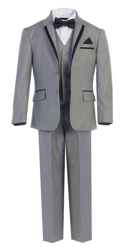 Boys Executive 7-Piece Grey Tuxedo Suit Set - Formal Wear for Weddings, Parties & Special Occasions