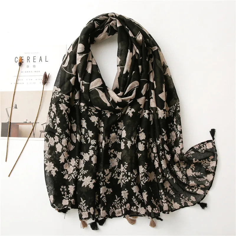 2023 Fashion Paisley Abstract Floral Tassel Viscose Shawl Scarf - Women's Lightweight Pashmina Wrap Stole & Muslim Hijab (180x90cm) - Perfect for Daily Wear, Office, Parties & Prayer