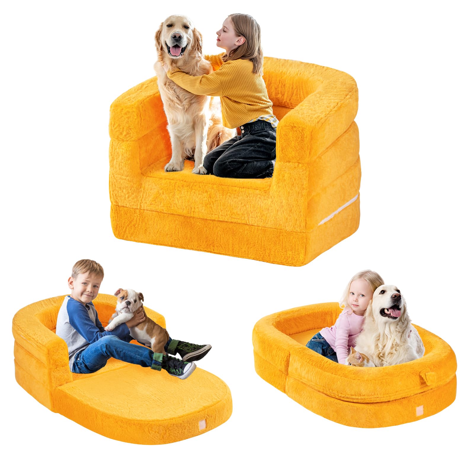 Tiita 3-in-1 Convertible Kids Sofa Bed - Plush Toddler Chair & Travel Bed with Washable Cover & Carrying Handle - Perfect for Nursery, Playroom & Travel - Gift for Boys & Girls