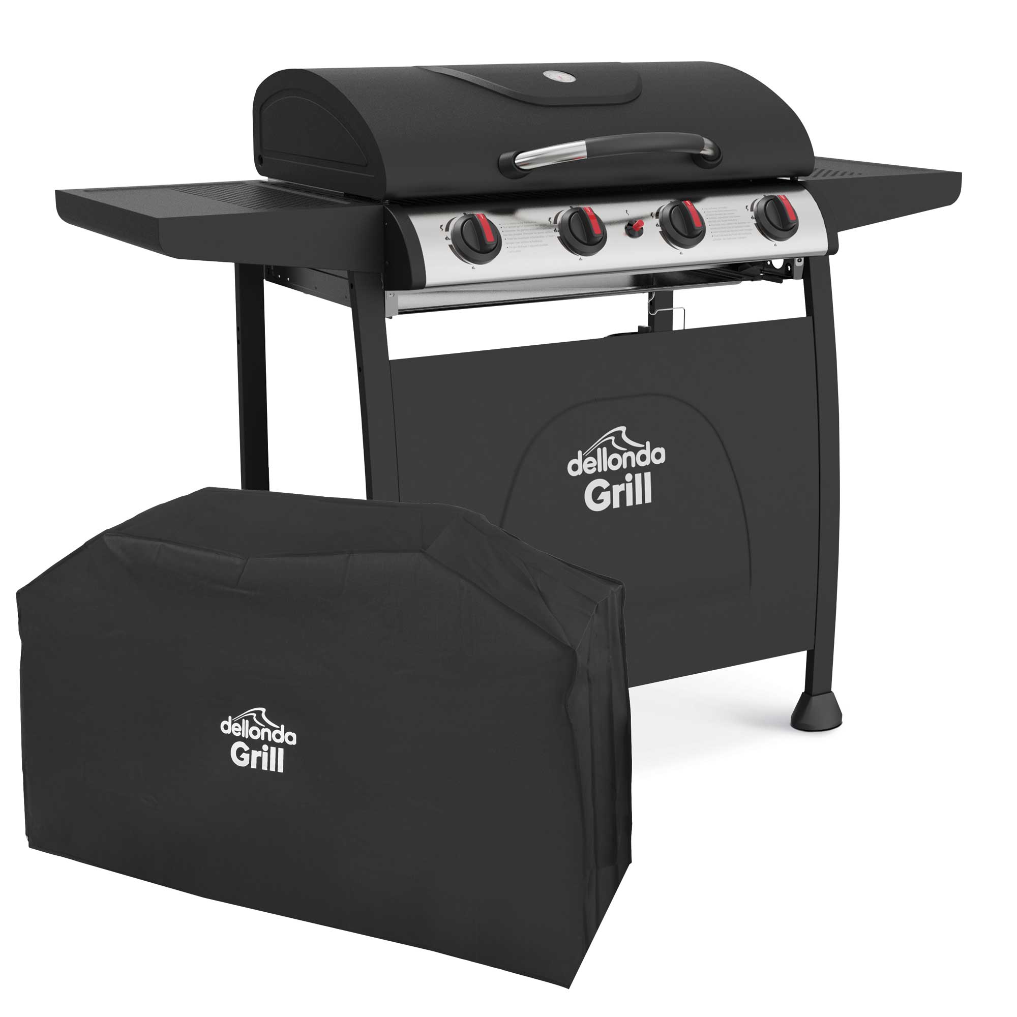 4 Burner Gas BBQ Grill with Piezo Ignition & Built-In Thermometer - Includes Cover - Black/Stainless Steel (Model DG229) - Perfect for Backyard Parties, Camping & Outdoor Cooking