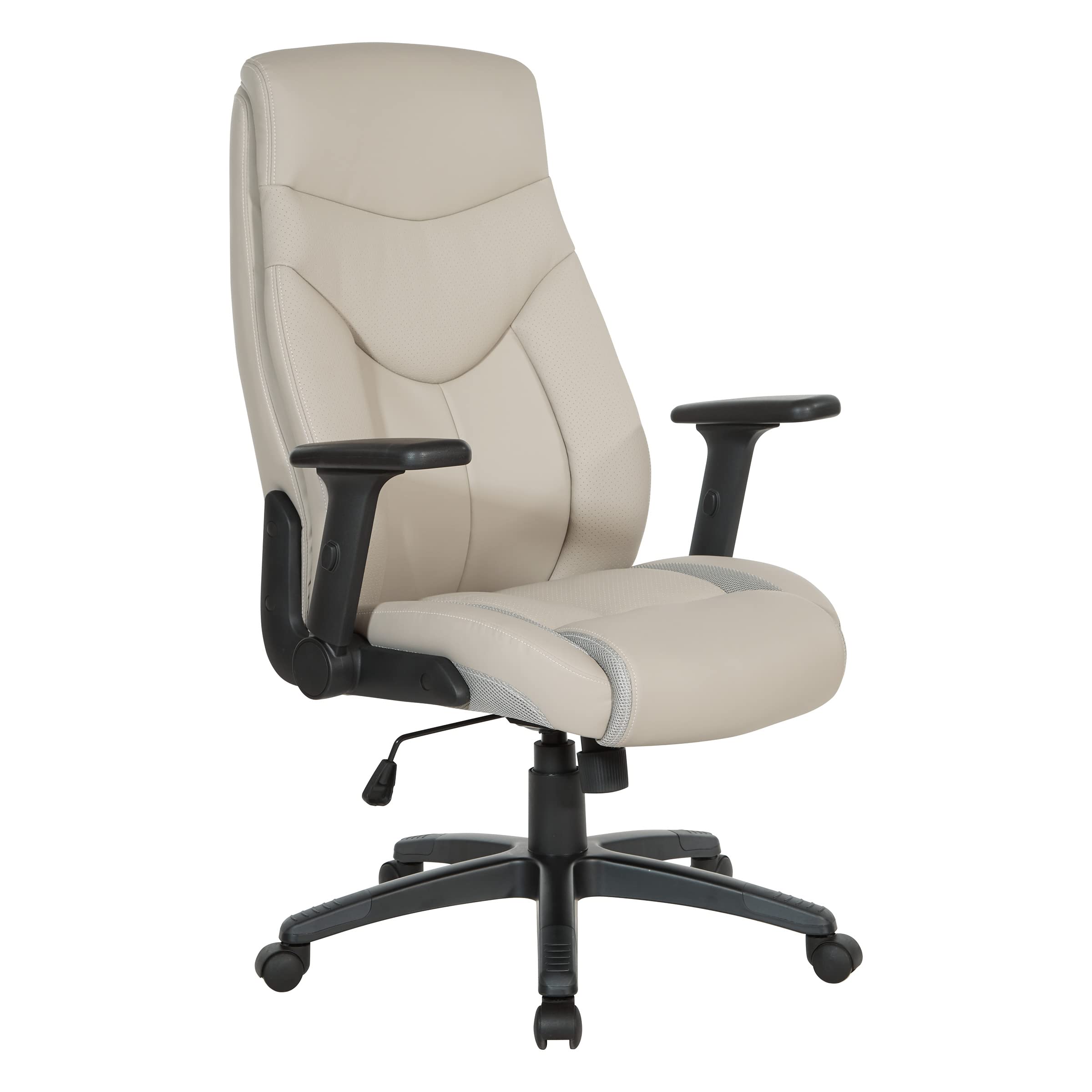 Office Star Executive High Back Bonded Leather Office Chair with Thick Padded Seat & Adjustable Height - Flip Arms, Taupe - Perfect for Home Office, Conference Rooms & Executive Workspaces