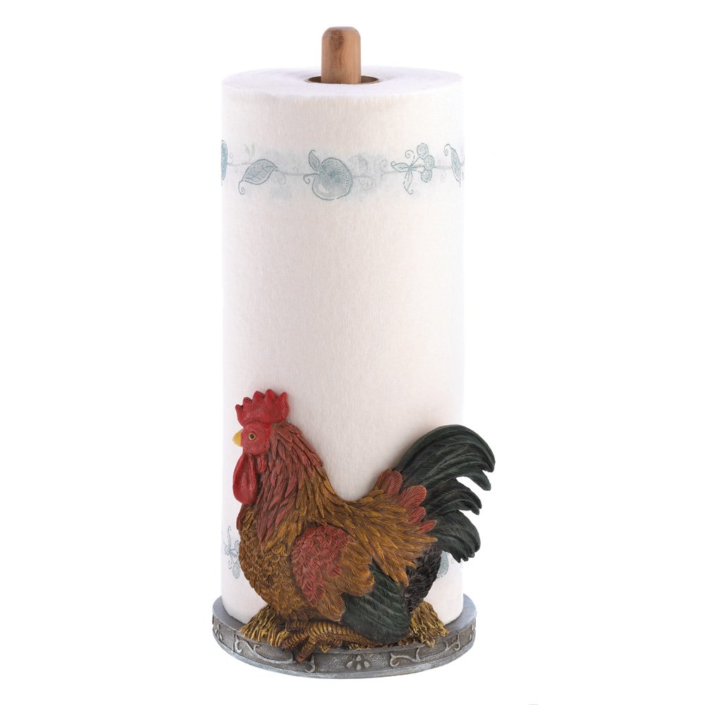 Country Rooster Paper Towel Holder - Rustic Farmhouse Kitchen Decor for Wall or Countertop - Perfect for Farmhouse, Country, and Vintage Style Kitchens