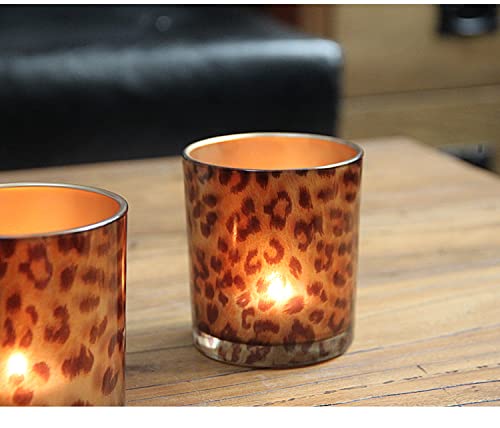 KiaoTime Leopard Print Glass Candle Holder - Tealight Stand, Fragrance Warmer, Candlestick Cup for Home, Wedding, Anniversary Table Decor - Perfect for Romantic Dinners, Spa Relaxation & Holiday Centerpieces