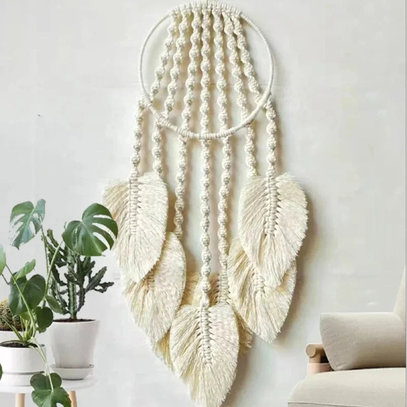 Feather Dreams Macrame Wall Hanging - Boho Chic Handmade Cotton Rope Decor for Bedroom, Living Room & Nursery | Perfect Bohemian Home Decor Gift