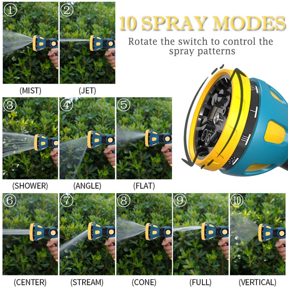 Metal Garden Hose Nozzle - 10 Adjustable Spray Patterns for Watering, Cleaning & Car Washing