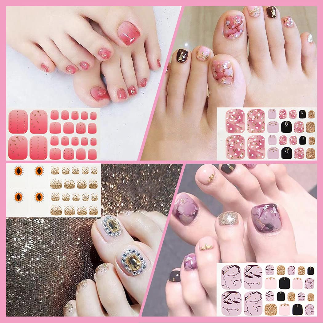 WOKOTO 20 Sheets Pink Cute Toe Nail Stickers for Women - DIY Nail Polish Strips with Nail File Set | Easy Stick-On Gel Nail Art for Toes | Perfect for Pedicures, Parties & Summer Beach Looks