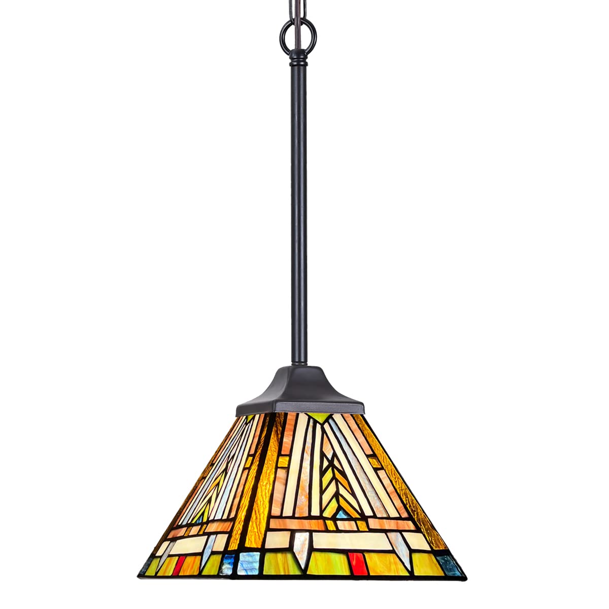 Vintage Tiffany Style Stained Glass Pendant Light - 1-Light Mission Farmhouse Mini Hanging Lamp for Kitchen Island, Dining Room, Hallway & Entryway | Elegant Ambient Lighting for Home Decor