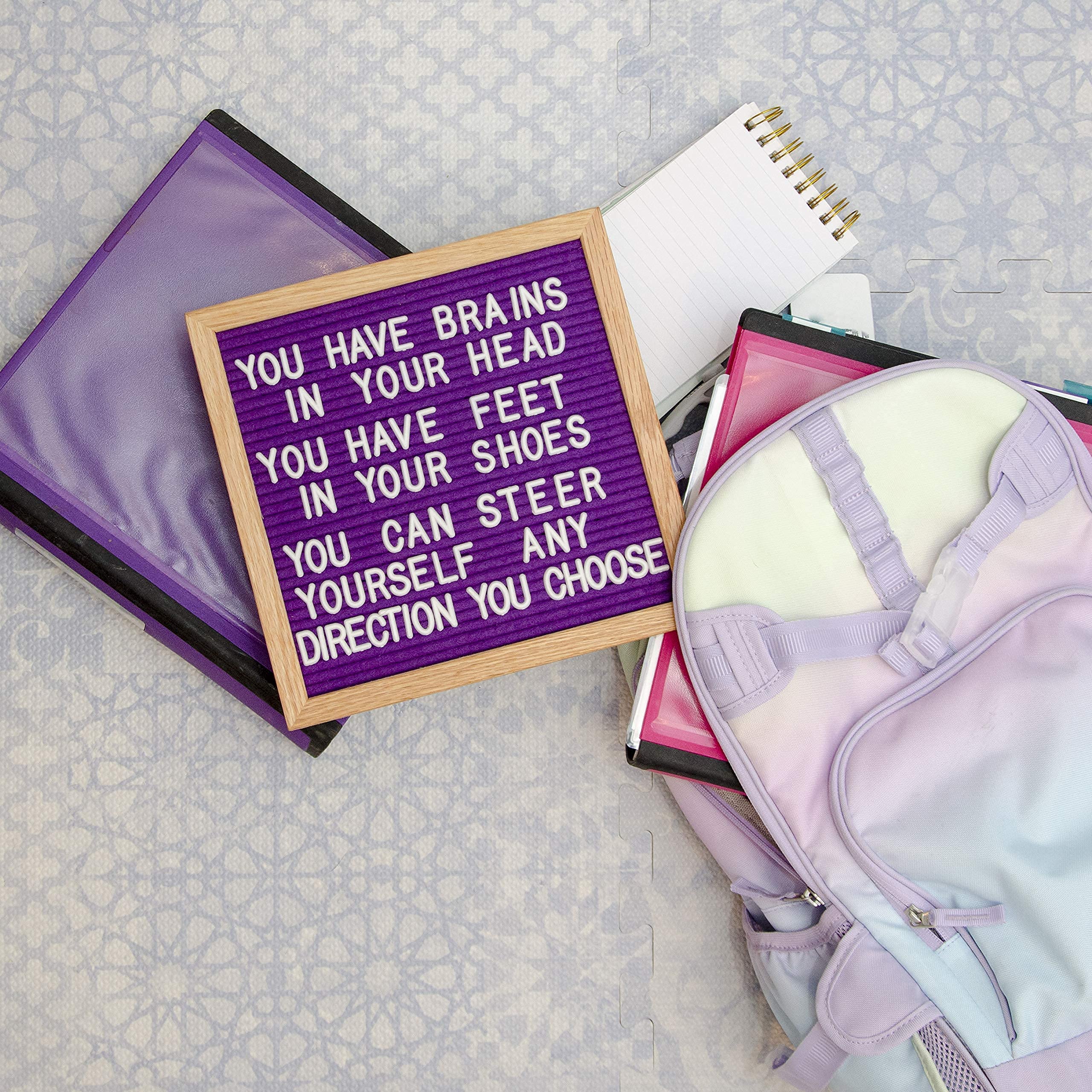 10x10in Felt Letter Board with 300 Changeable Letters - White Oak Frame Message Board for Baby Announcements, Milestones & Office Decor | Perfect for Home, Nursery, Wedding & Business Displays (Royal Purple)