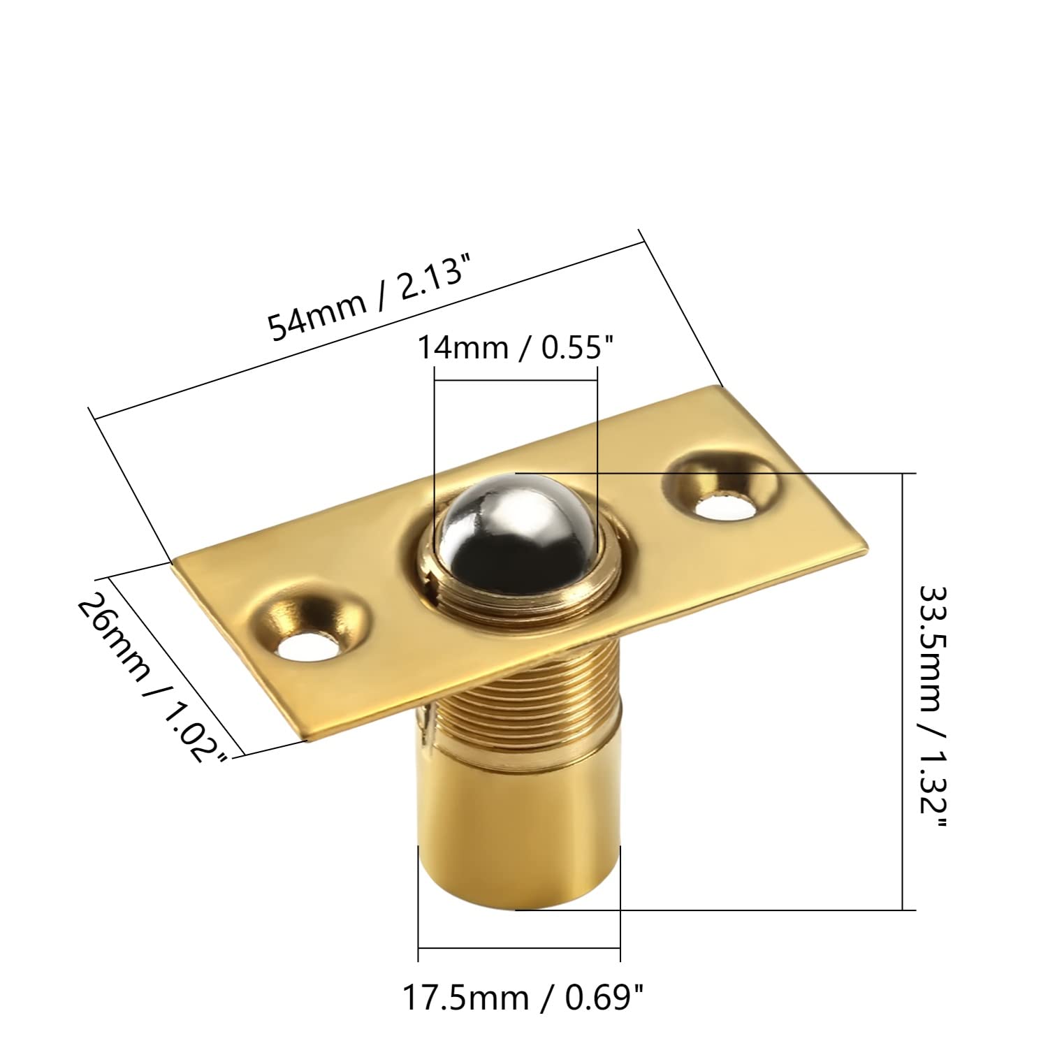 Yinpecly 1-Piece Copper Cabinet Door Latch Catcher with Strike Screws - 2.13 Inch Nickel Plated Gold Tone Ball Catch for Closet, Drawer & Cabinet Doors | Perfect for Home Organization & Furniture Repair