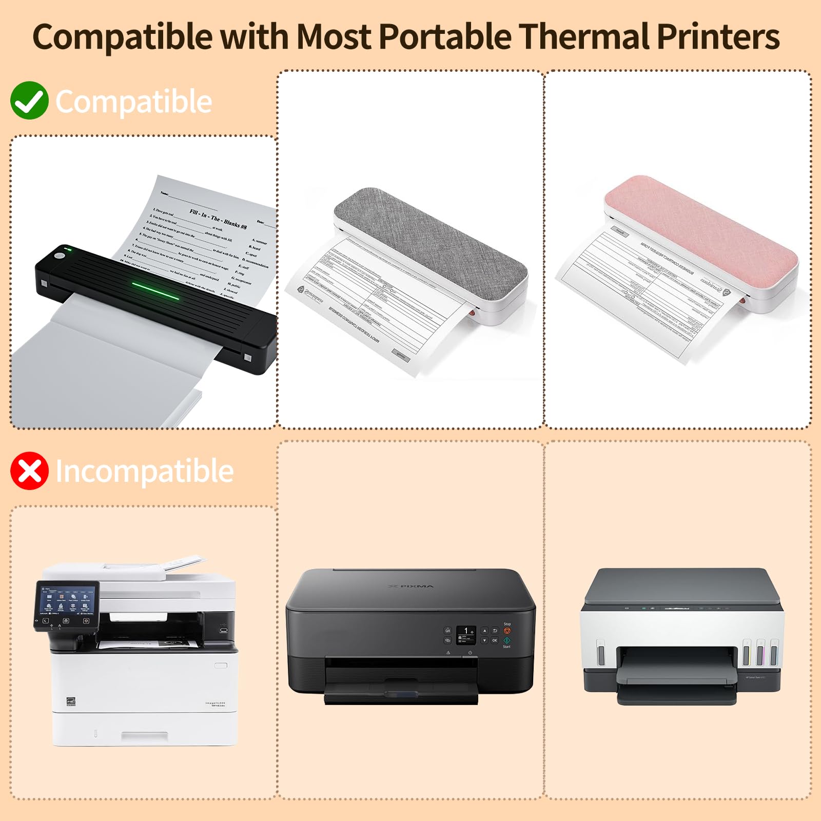 8.5 x 11 Thermal Printer Paper - 200 Sheets US Letter Size Thermal Paper for Homework, Contracts & Invoices | Compatible with JADENS/Itari/M08F/A40 Portable Printers | Perfect for Office, School & Home Use