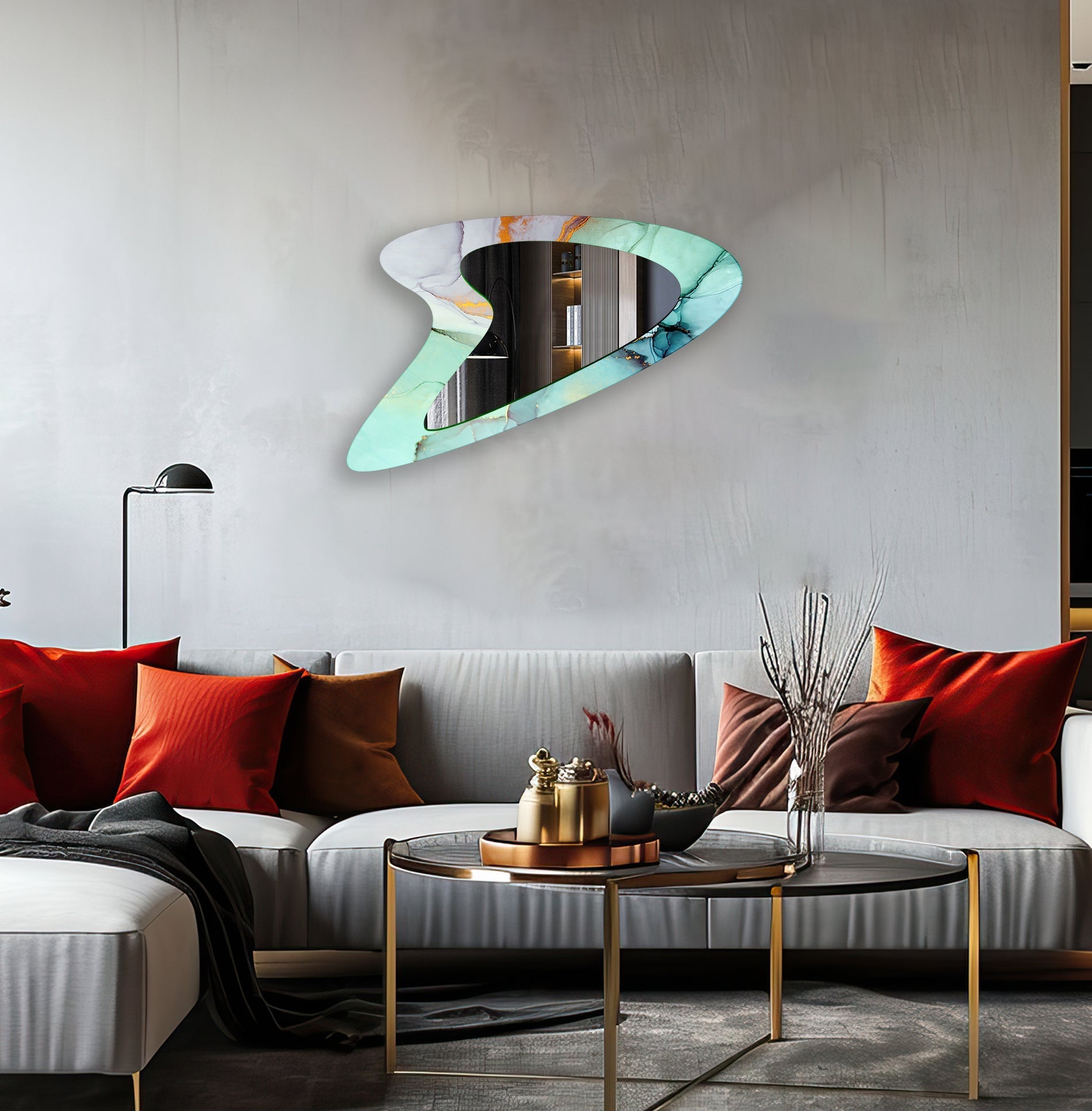 Asymmetrical Marble Small Wall Mirror - Elegant Home Decor for Living Room, Bedroom, or Entryway