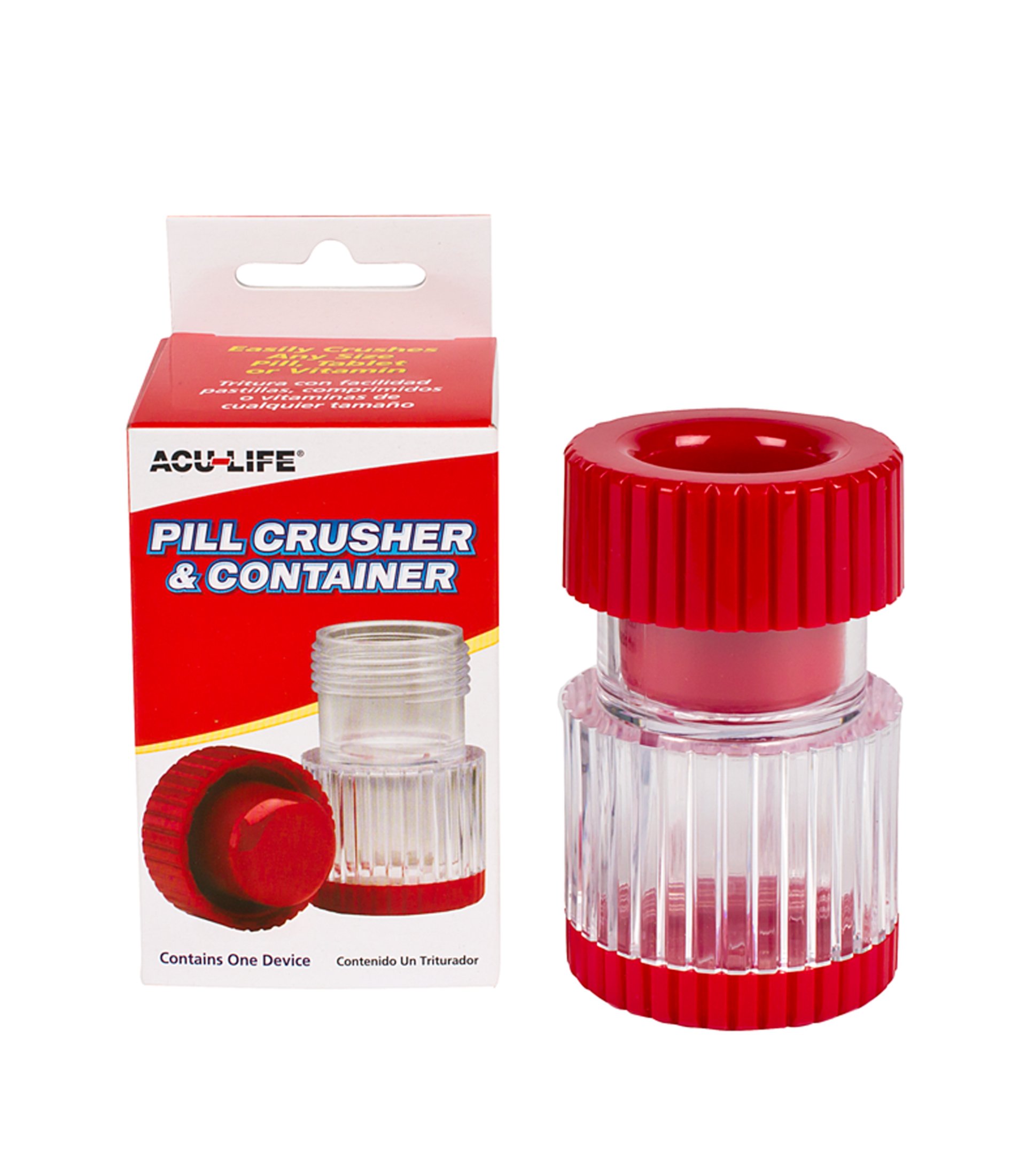 Premium Pill Crusher and Grinder - Safe & Easy Medication & Vitamin Organizer - BPA-Free Tablet Crusher with Storage Container (Transparent/Red) - Perfect for Elderly Care, Travel, and Daily Health Management