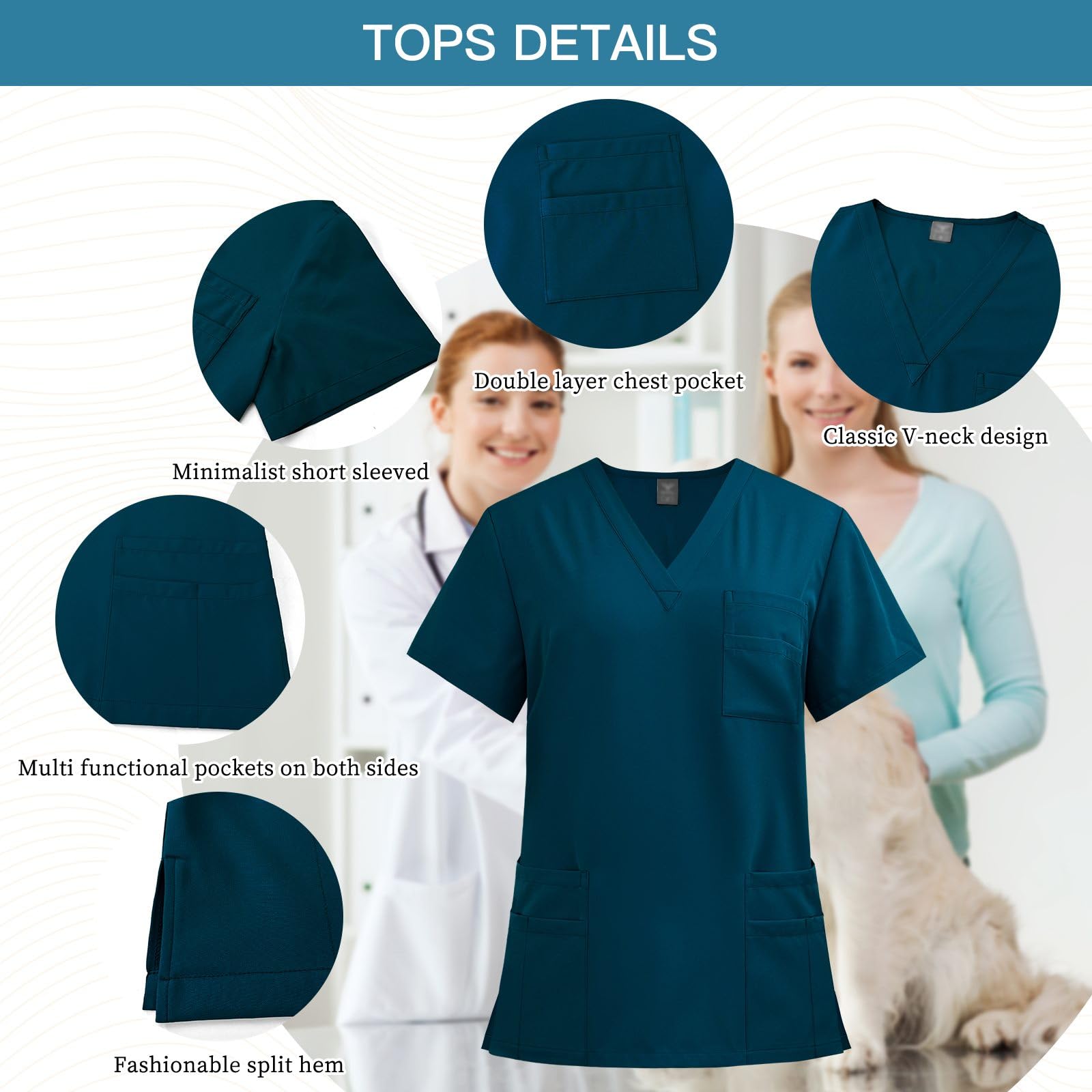 VIAOLI Women's Medical Scrubs Set - V-Neck Top with Multiple Pockets & Drawstring Scrub Pants | Comfortable Healthcare Uniform for Nurses, Doctors & Medical Professionals | Perfect for Hospital Shifts, Clinics & Healthcare Work Environments