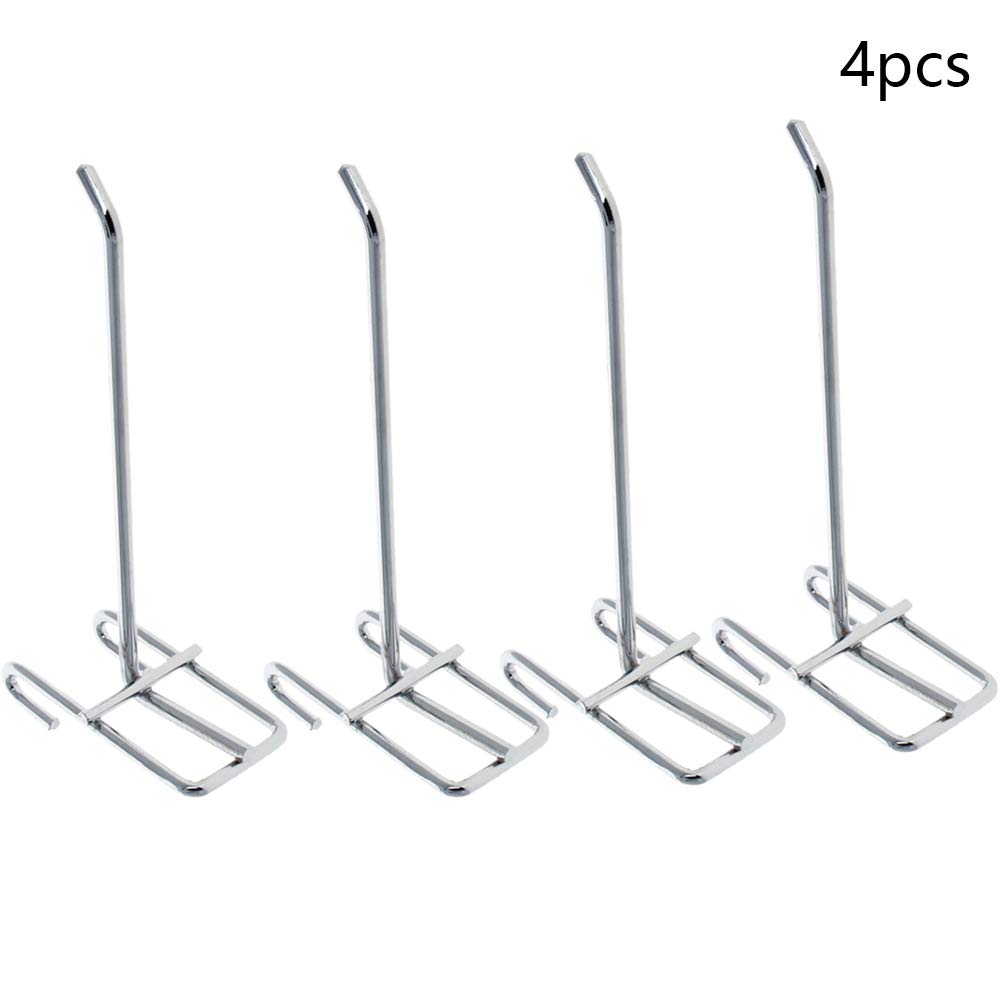 MroMax Pegboard Hooks 4Pcs - Silver Grid Wall Hooks for Supermarket Display, Retail Shelving & Garage Organization - Heavy Duty Pegboard Accessories for Tools, Kitchen & Retail Storage