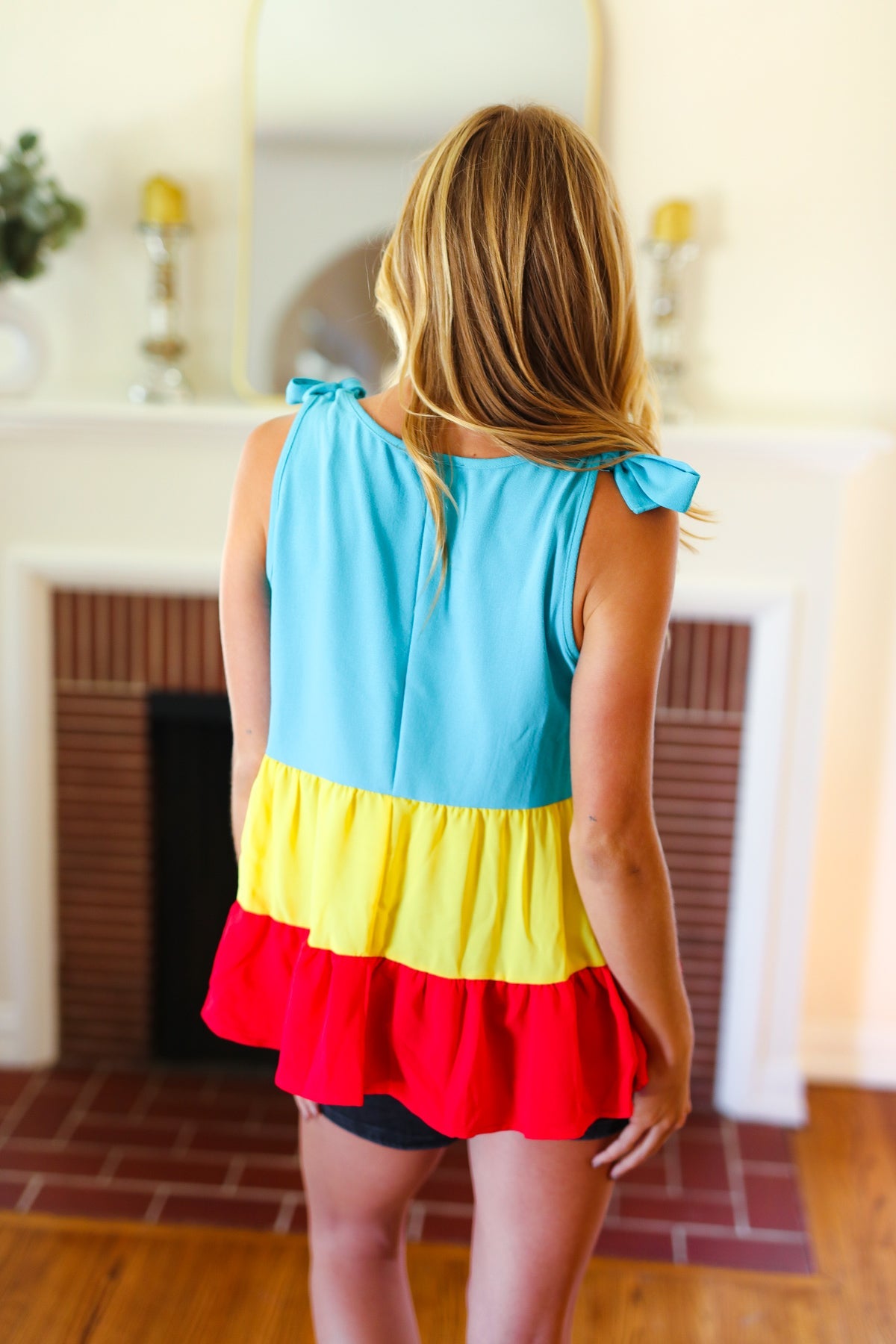 Elegant Multicolor Tiered Shoulder Tie Bow Crepe Blouse for Women | Casual & Party Wear | Perfect for Dates, Office & Special Occasions