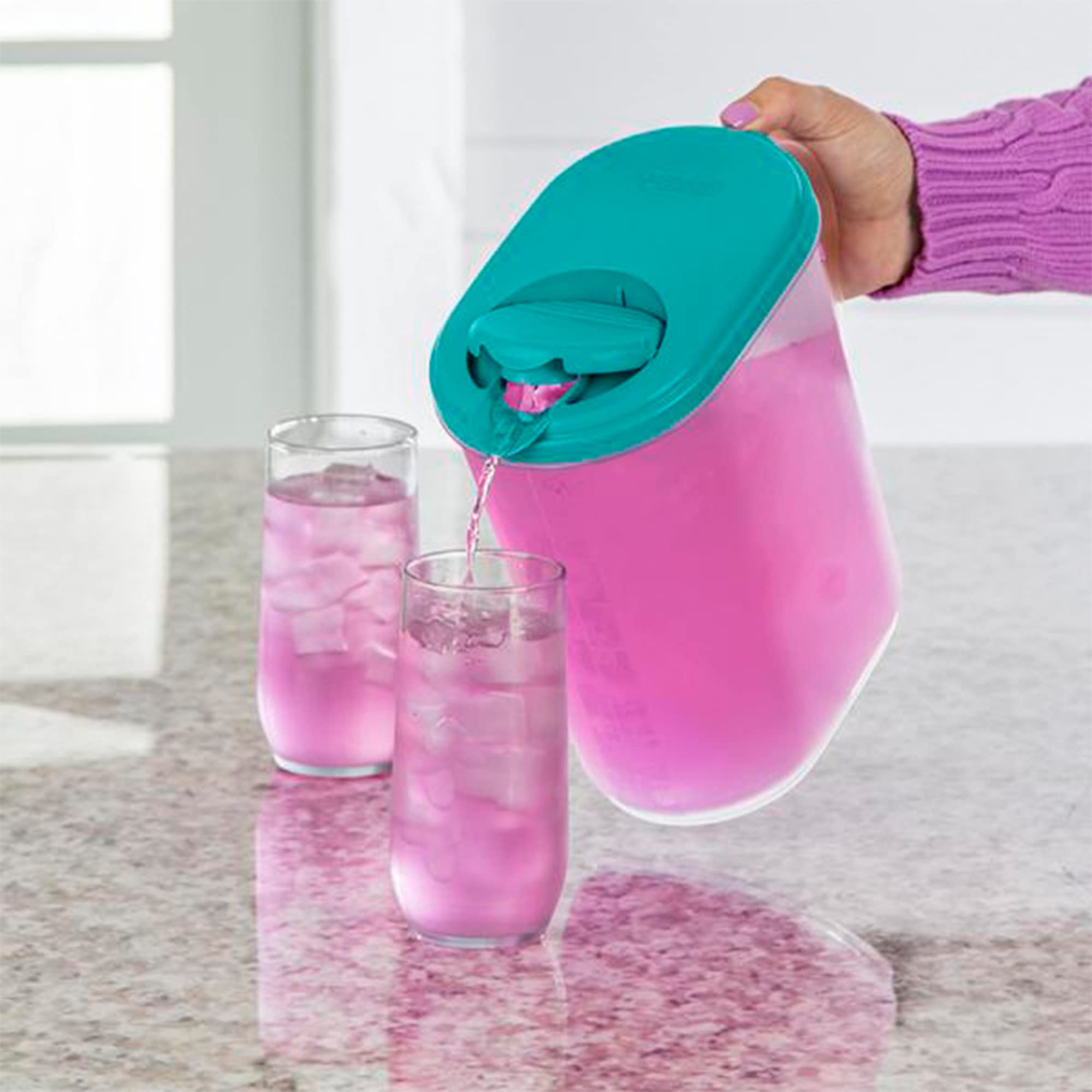 Sterilite Ultra Seal 1 Gallon Drink Pitcher - Freezer & Dishwasher Safe, Comfort Grip Handle with Measurement Marks, Clear/Blue (6 Pack) - Perfect for Iced Tea, Lemonade, Juice & Party Beverages