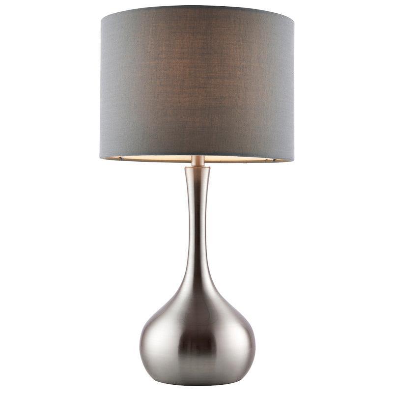 Endon Piccadilly Satin Nickel & Grey Cotton Mix Table Lamp - Modern Bedside Lighting for Living Room, Bedroom & Office Decor