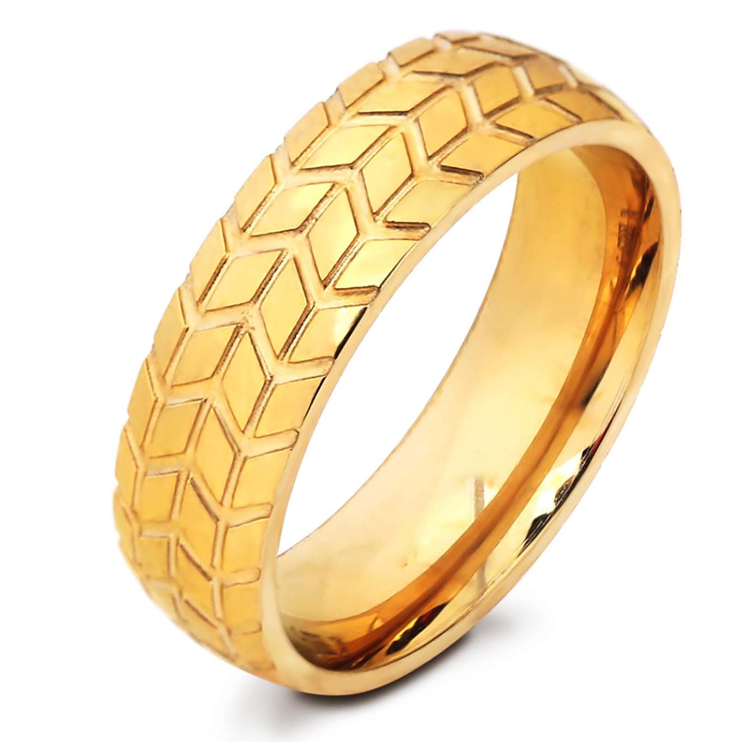 Titanium Steel Wedding Band 6mm Wide Tire Tread Design Grooved Ring for Men & Women - Size 7-12 with Gift Box - Perfect for Anniversary, Engagement, and Everyday Wear