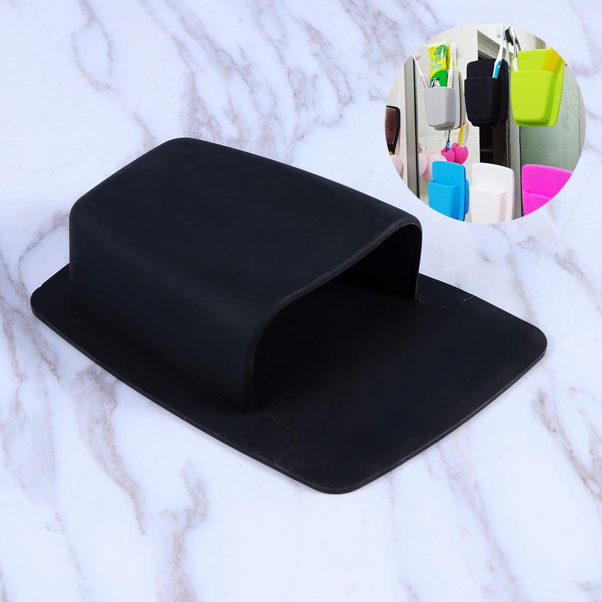 DOITOOL Silicone Toothbrush Holder - Wall Mounted Bathroom Organizer for Toothbrushes, Razors & Small Toiletry Items | Space-Saving Shower Storage Solution (Black) - Perfect for Bathroom, Kitchen, RV & Travel Organization