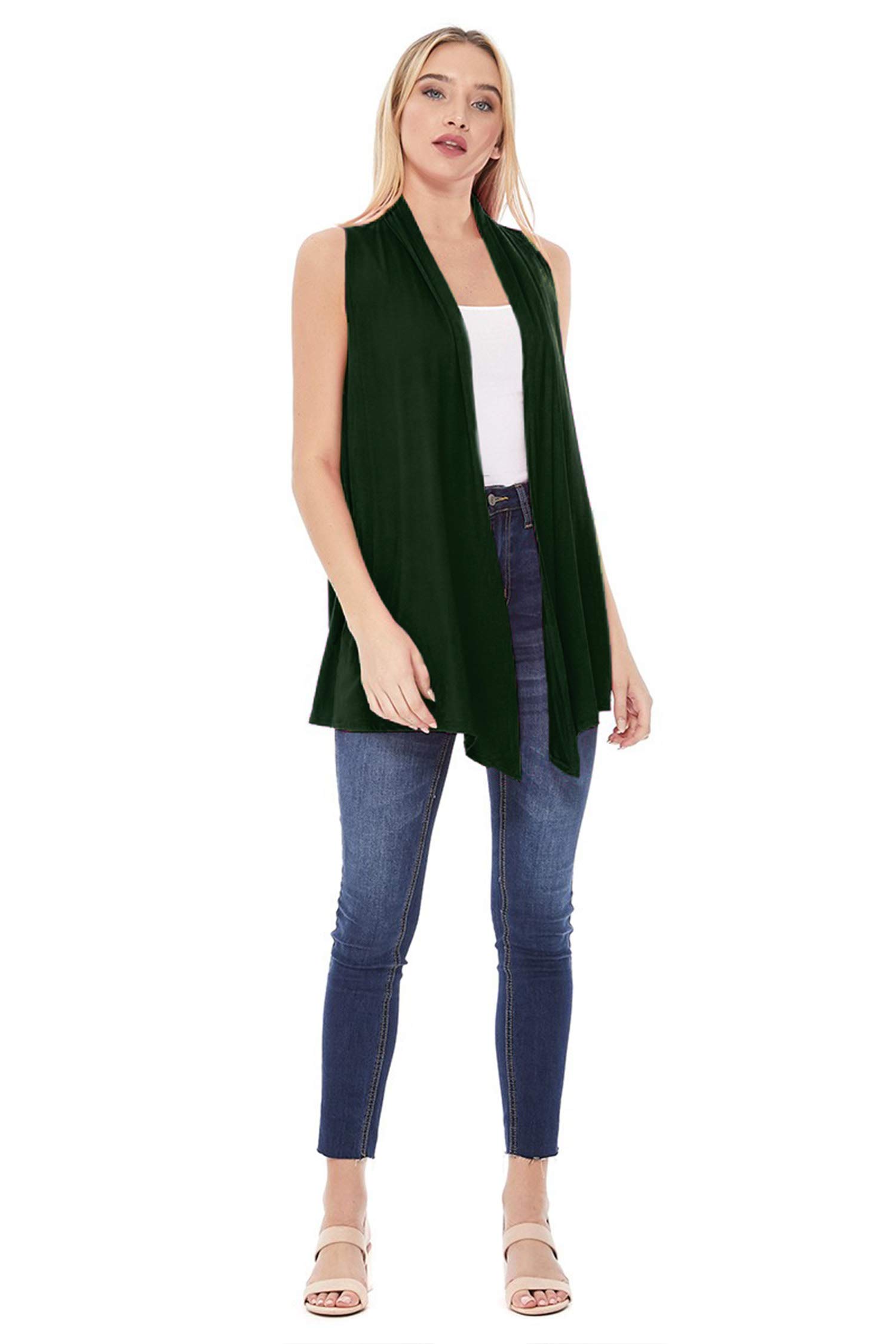Women's Casual Solid Color Comfortable Sleeveless Draped Open Front Vest Cardigan | Made in USA | Perfect for Layering, Summer Outfits & Office Wear