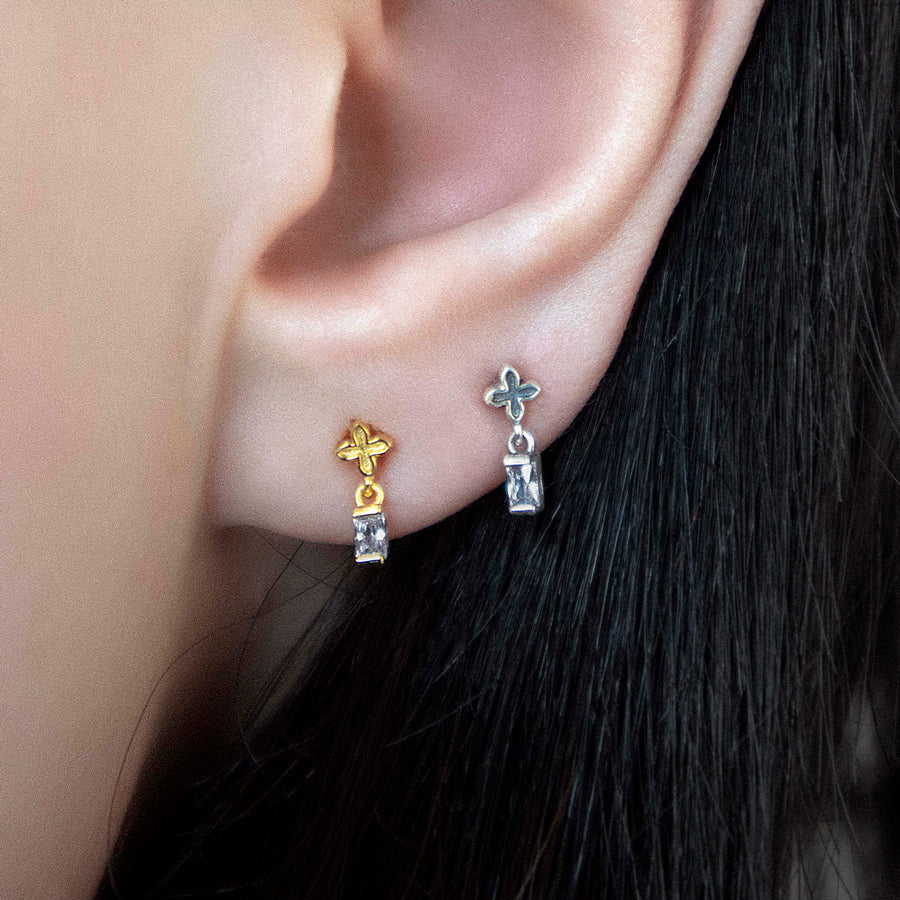 RENE Tiny Cross & Cubic Zirconia Stud Earrings in Gold - Elegant Minimalist Jewelry for Everyday Wear, Gift Giving & Special Occasions