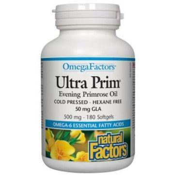 Natural Factors Omega Factors Ultra Prim Evening Primrose Oil 500mg - 180 Softgels for Women's Hormonal Balance & Skin Health | Supports PMS, Menopause & Healthy Skin Care