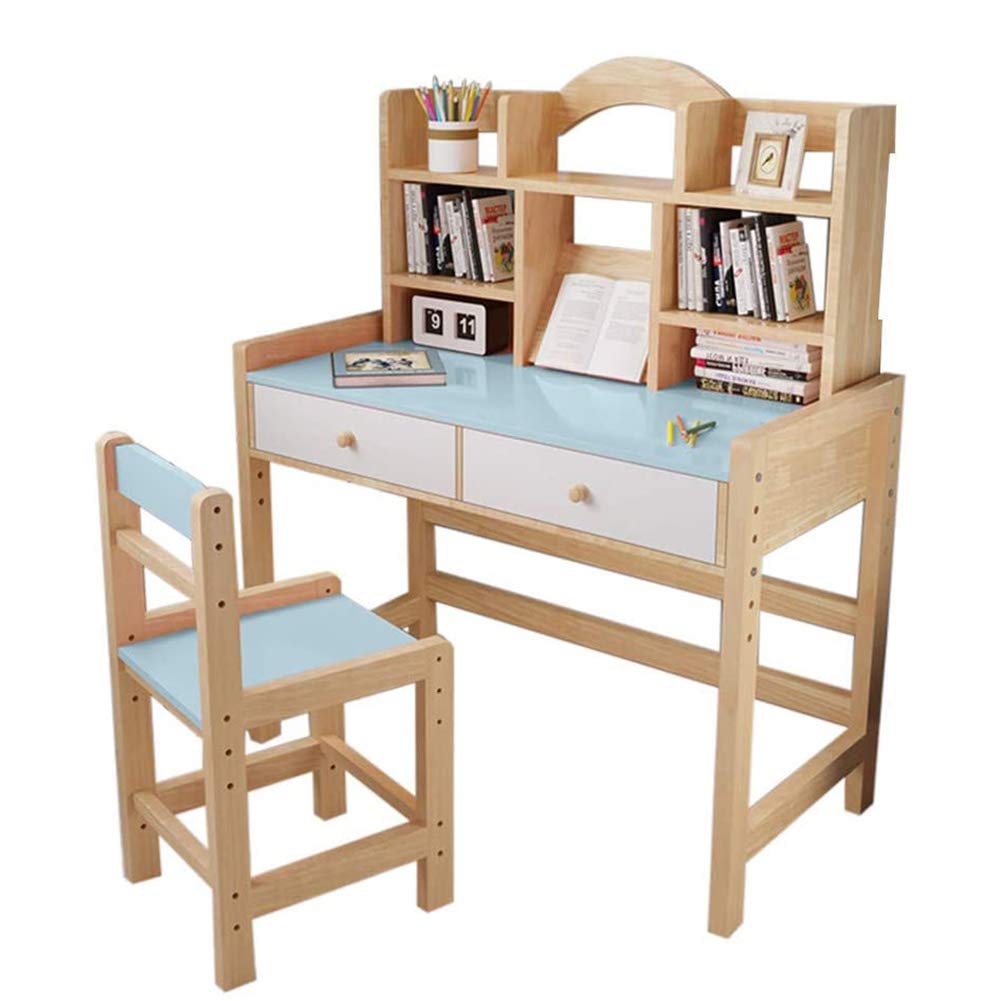 Adjustable Height Wooden Kids Desk and Chair Set with Built-in Bookshelf & Drawers - Perfect for Study, Homework, and Creative Activities in Bedroom or Playroom