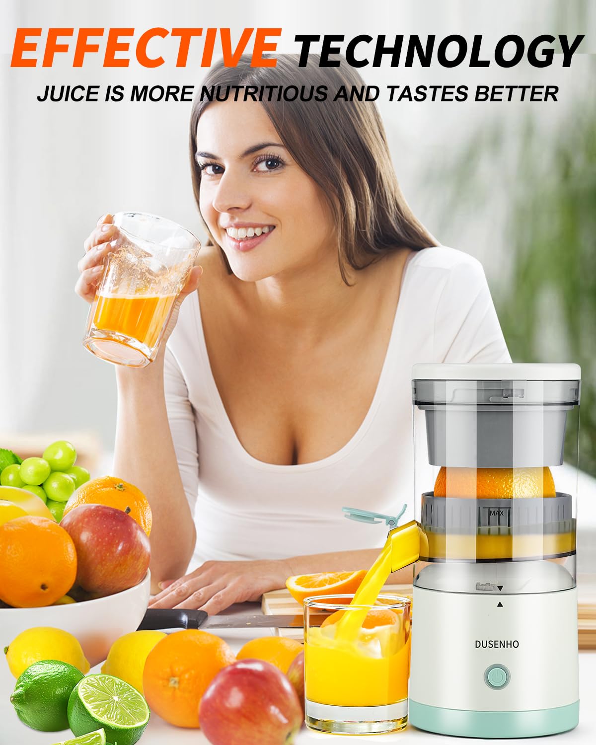 Rechargeable Electric Citrus Juicer - USB-Powered Portable Juicer Machine with Cleaning Brush for Oranges, Lemons & Limes | Perfect for Home, Kitchen, Camping & Travel