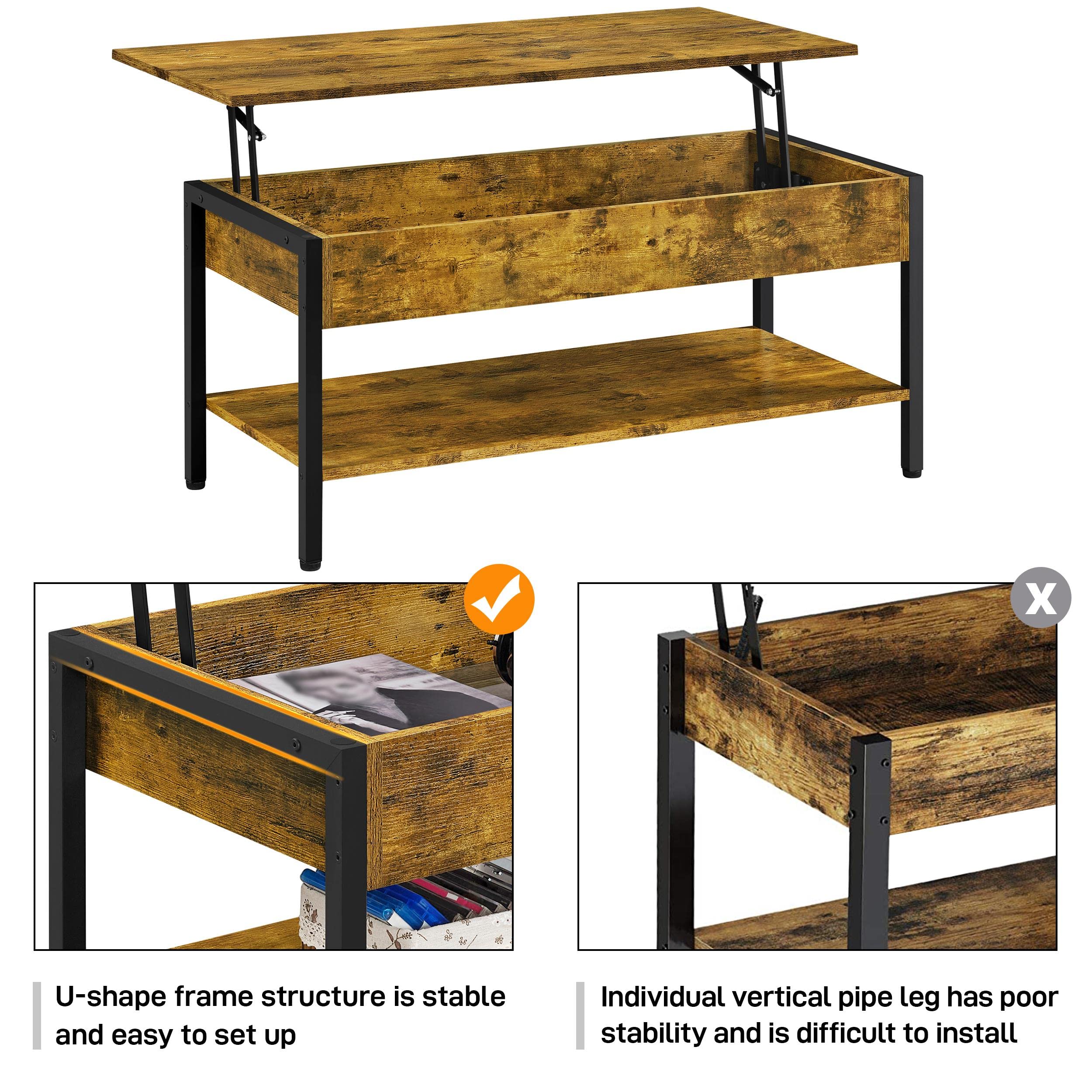 Yaheetech 3-Piece Lift Top Coffee Table Set with Hidden Storage - Industrial Style Rustic Brown Lift-Up Center Table & X-Shape End Tables for Living Room, Perfect for Small Spaces, Home Office, and Modern Farmhouse Decor