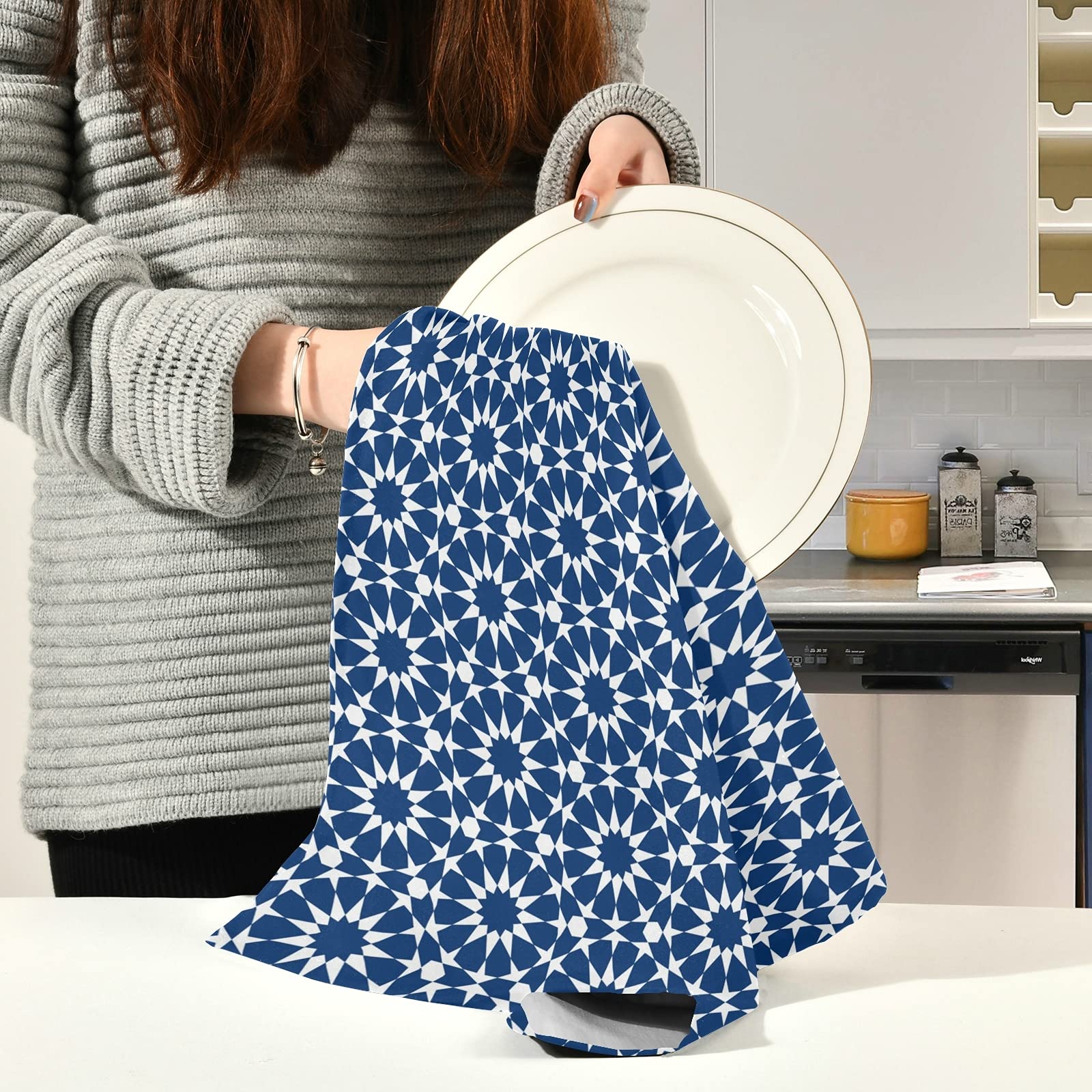 ALAZA Moroccan Style Kitchen Towels Set of 6 - Super Absorbent Dish Towels, Soft Wash Cloths for Drying Dishes & Cleaning - 28x18 Inch Home Decor Kitchen Accessories - Perfect for Cooking, Baking & Holiday Gift Giving
